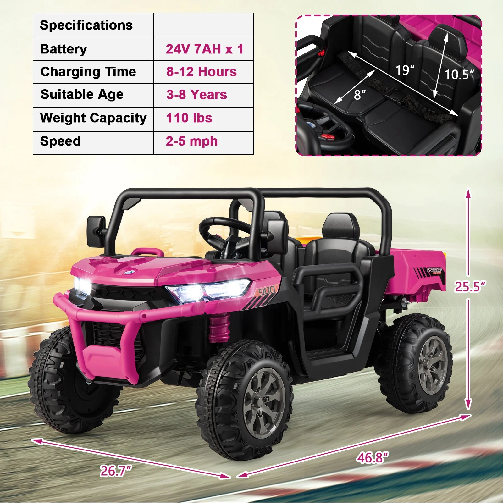 24V Ride on Dump Truck with Remote Control-Pink - Image 4