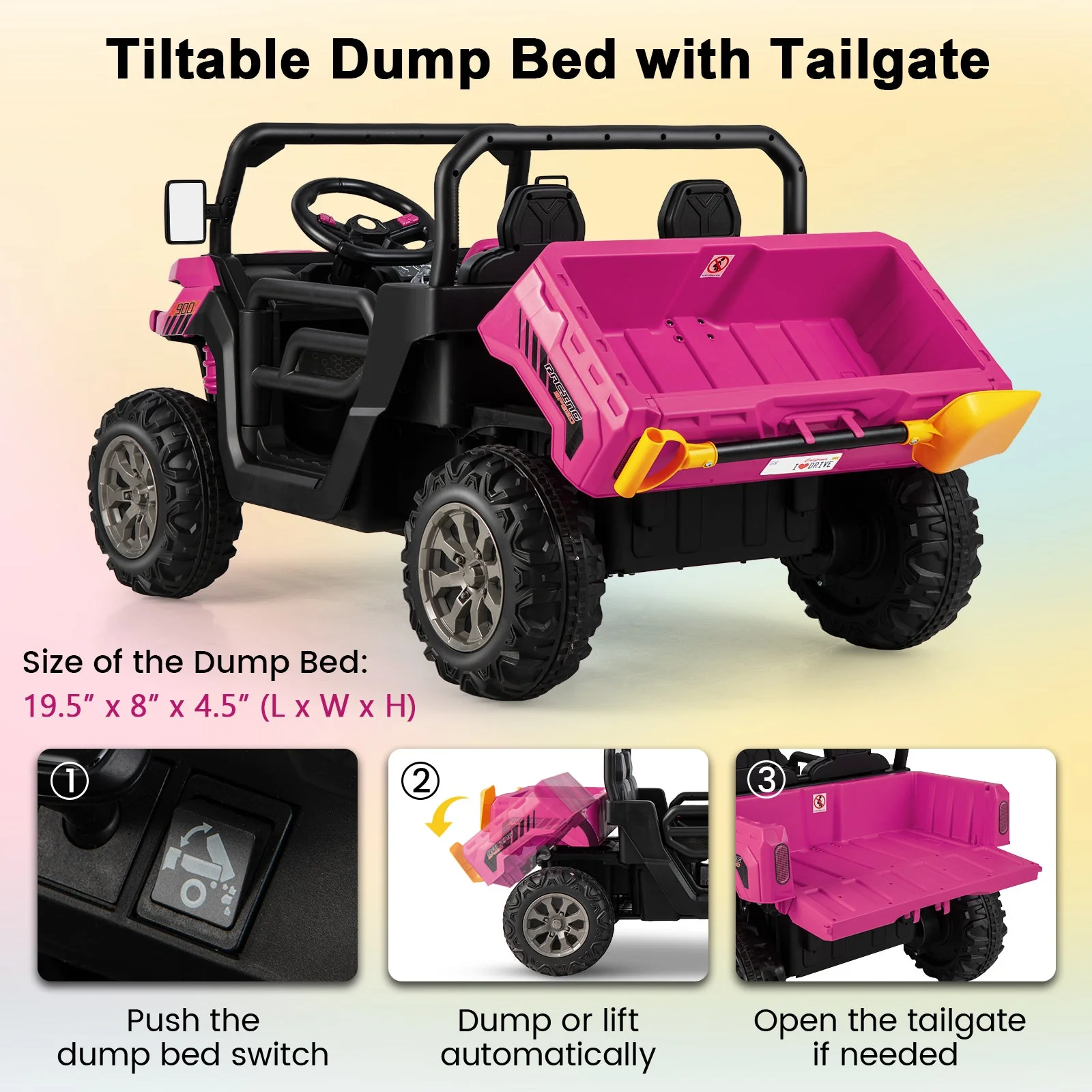 24V Ride on Dump Truck with Remote Control-Pink - Image 5
