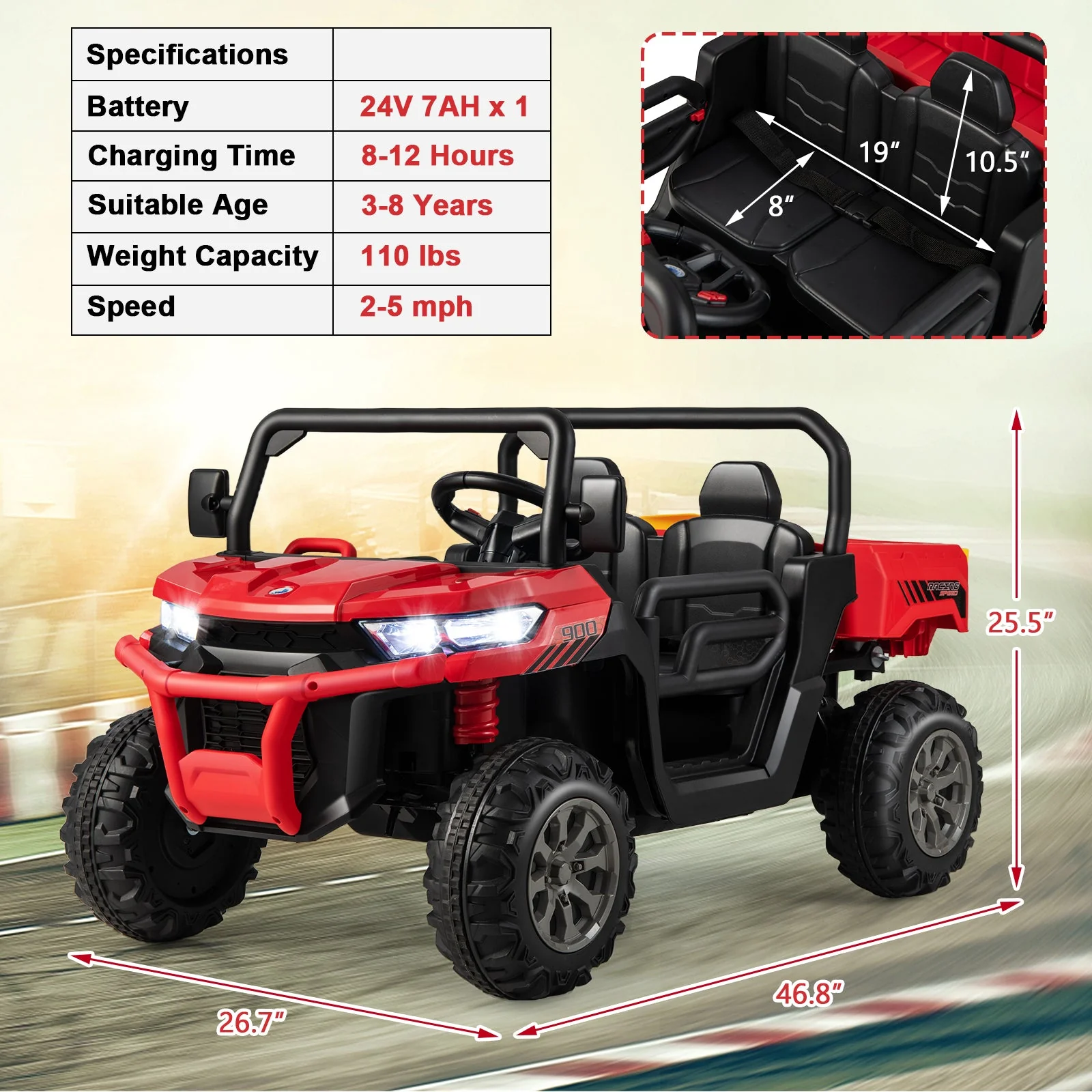 24V Ride on Dump Truck with Remote Control-Red - Image 4