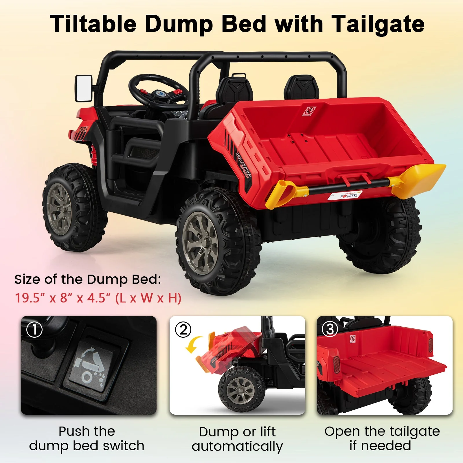 24V Ride on Dump Truck with Remote Control-Red - Image 5