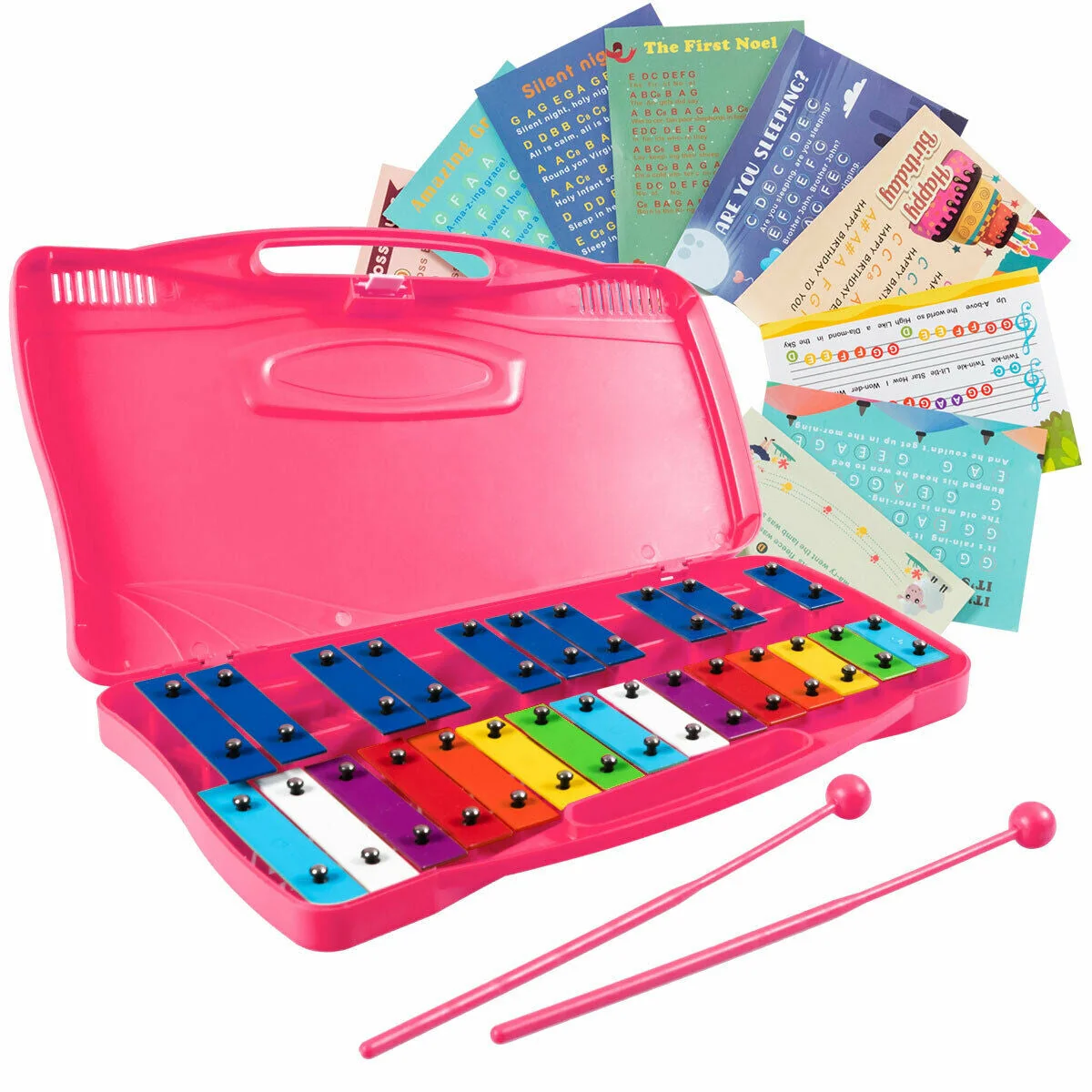 25 Notes Kids Glockenspiel Chromatic Metal Xylophone-Pink - Image 3