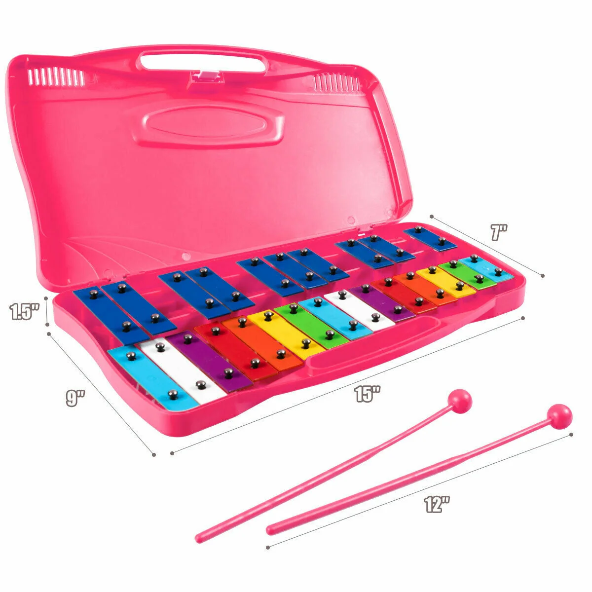 25 Notes Kids Glockenspiel Chromatic Metal Xylophone-Pink - Image 4