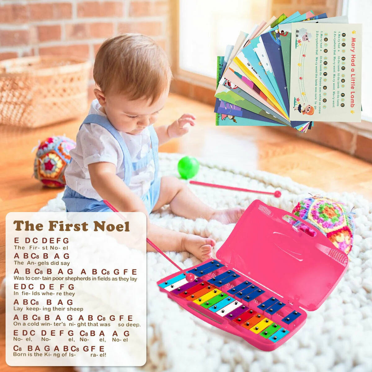 25 Notes Kids Glockenspiel Chromatic Metal Xylophone-Pink - Image 5