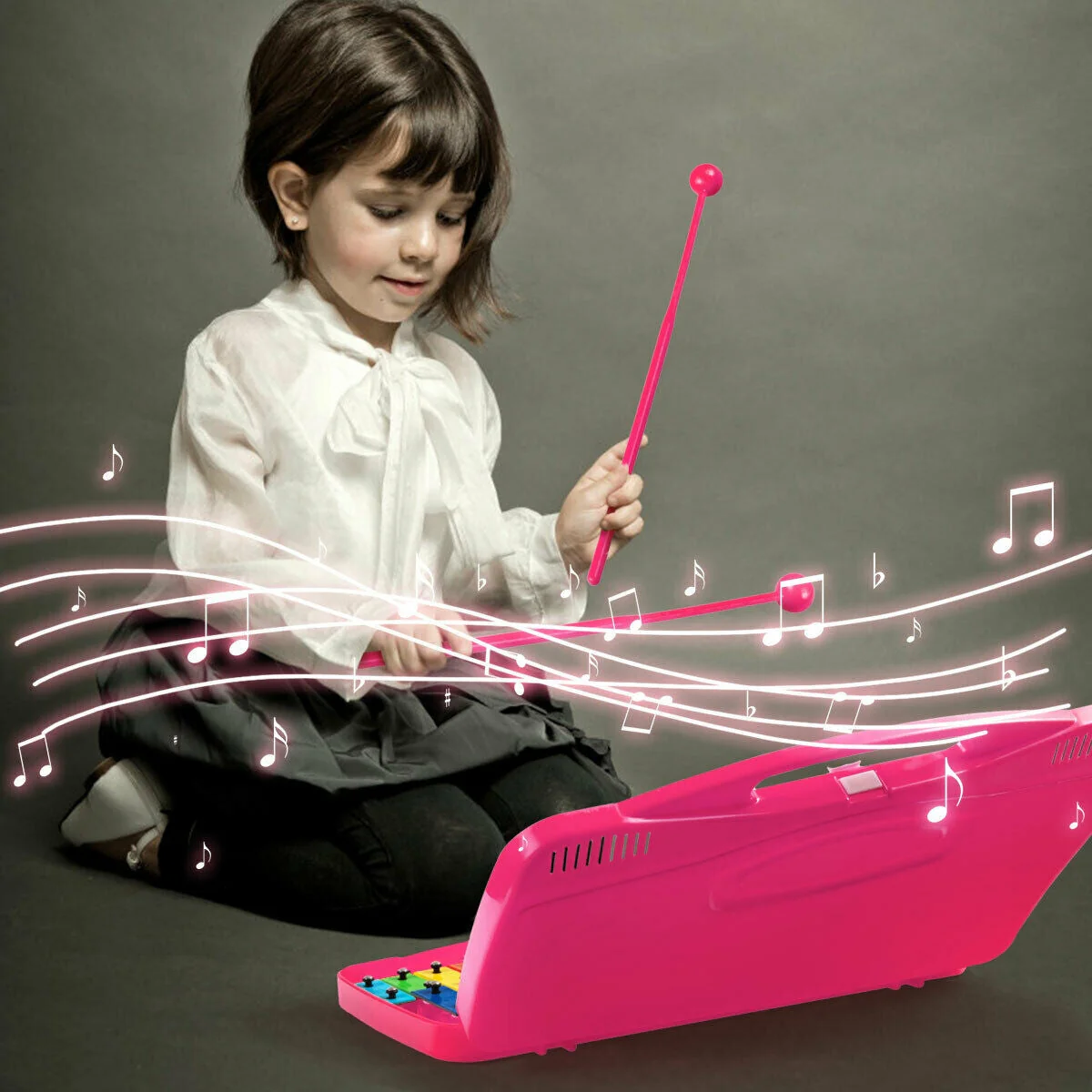 25 Notes Kids Glockenspiel Chromatic Metal Xylophone-Pink - Image 7