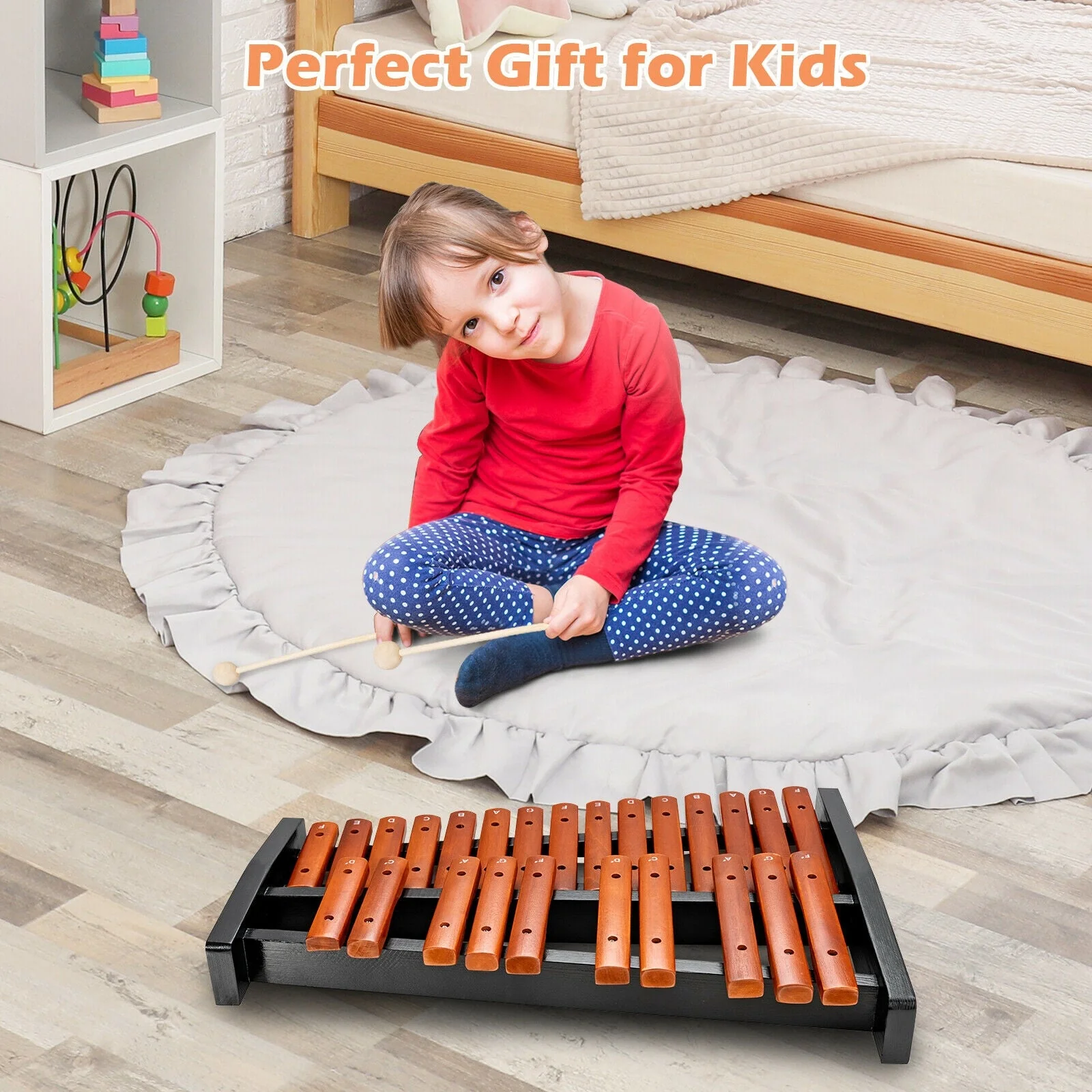 25 Notes Xylophone Wooden Percussion Educational Instrument with 2 Mallets - Image 2