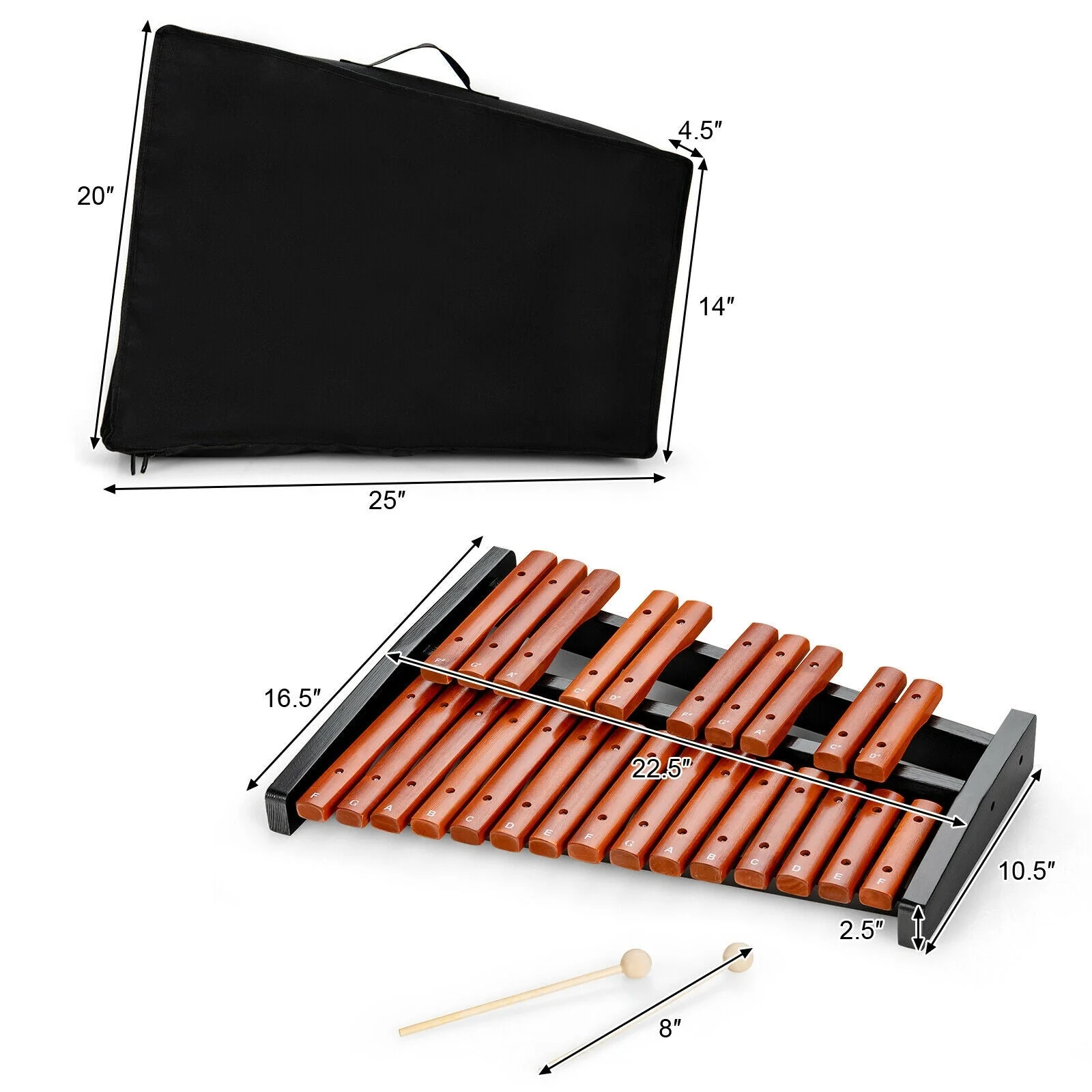 25 Notes Xylophone Wooden Percussion Educational Instrument with 2 Mallets - Image 4