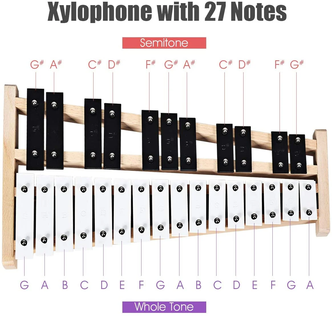 27 Note Glockenspiel Xylophone with 2 Rubber Mallets - Image 2