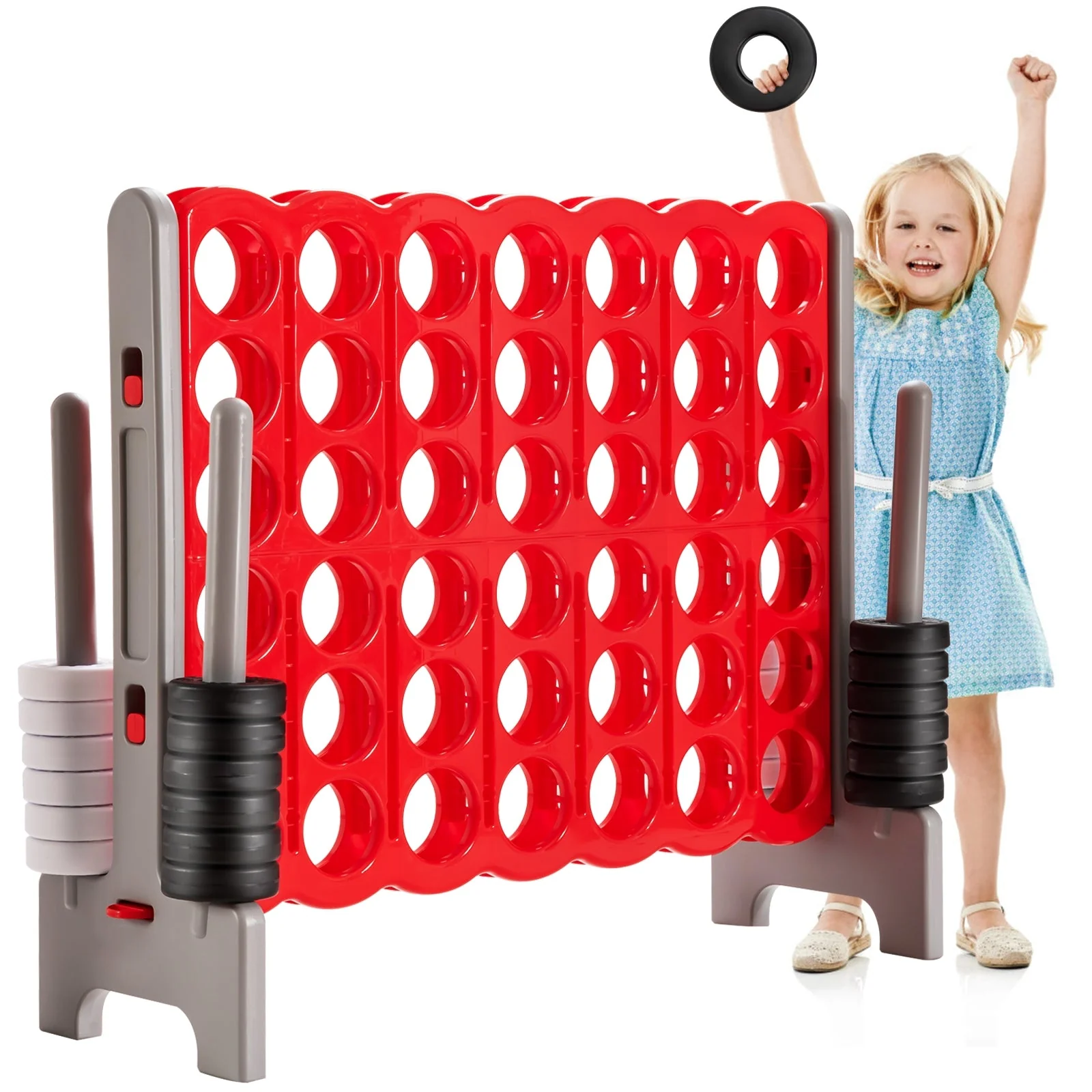 3.5 Feet Tall Jumbo 4 to Score Giant Game Set with 42 Jumbo Rings-Red - Image 3
