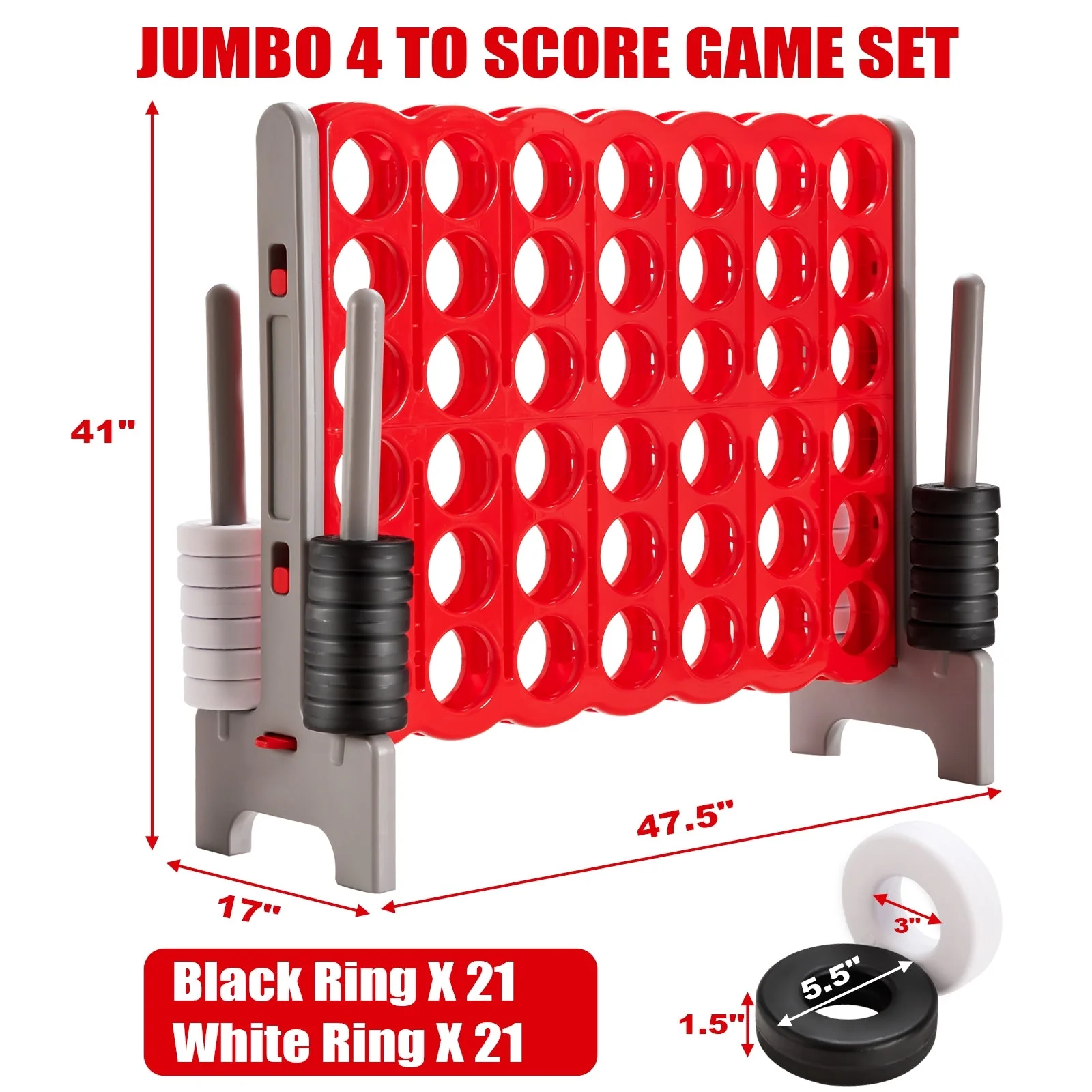 3.5 Feet Tall Jumbo 4 to Score Giant Game Set with 42 Jumbo Rings-Red - Image 4