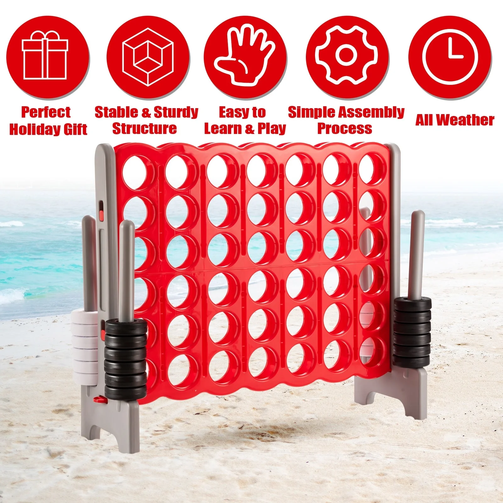 3.5 Feet Tall Jumbo 4 to Score Giant Game Set with 42 Jumbo Rings-Red - Image 7