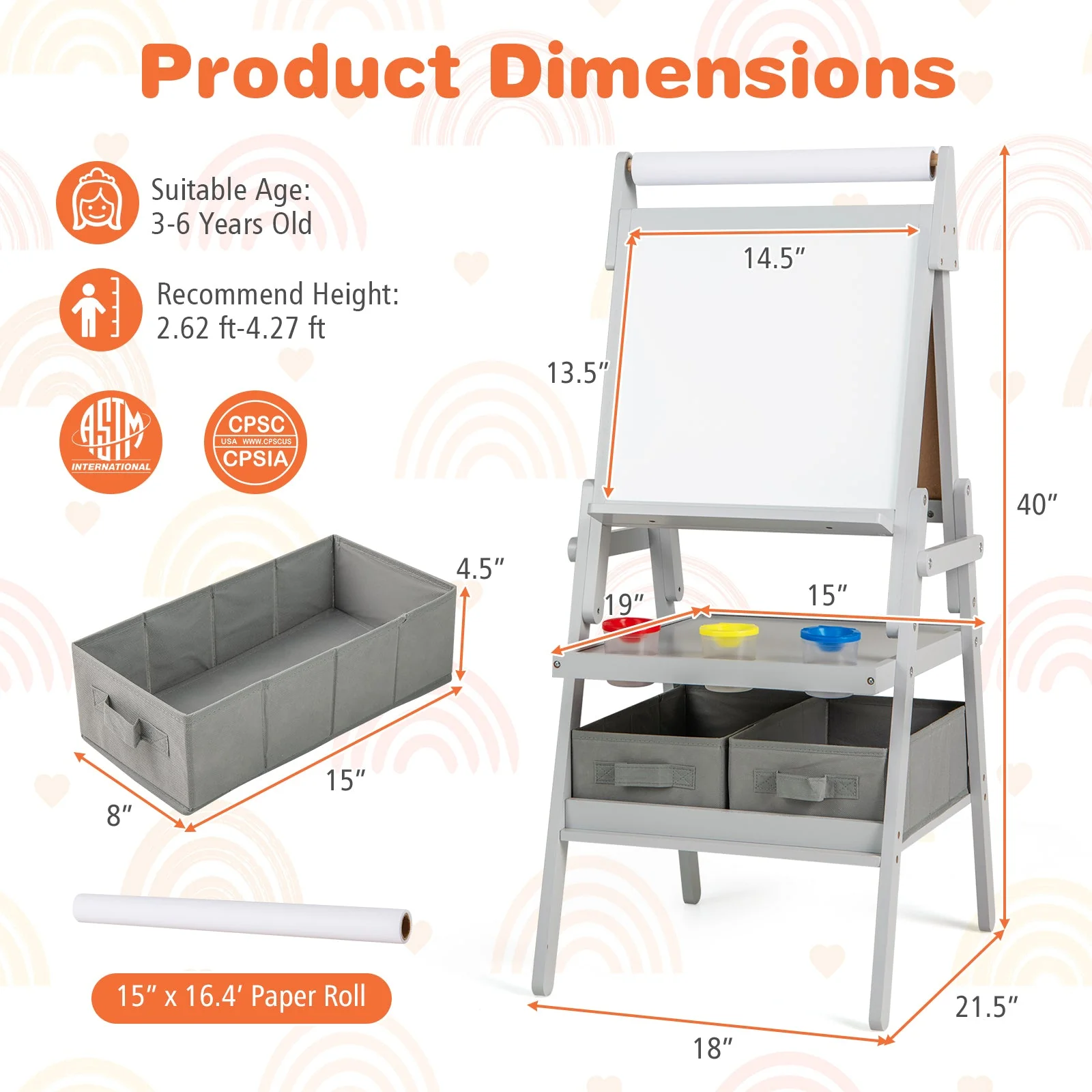 3-in-1 Art Easel for Kids with Magnetic Chalkboard and Whiteboard-Gray - Image 4