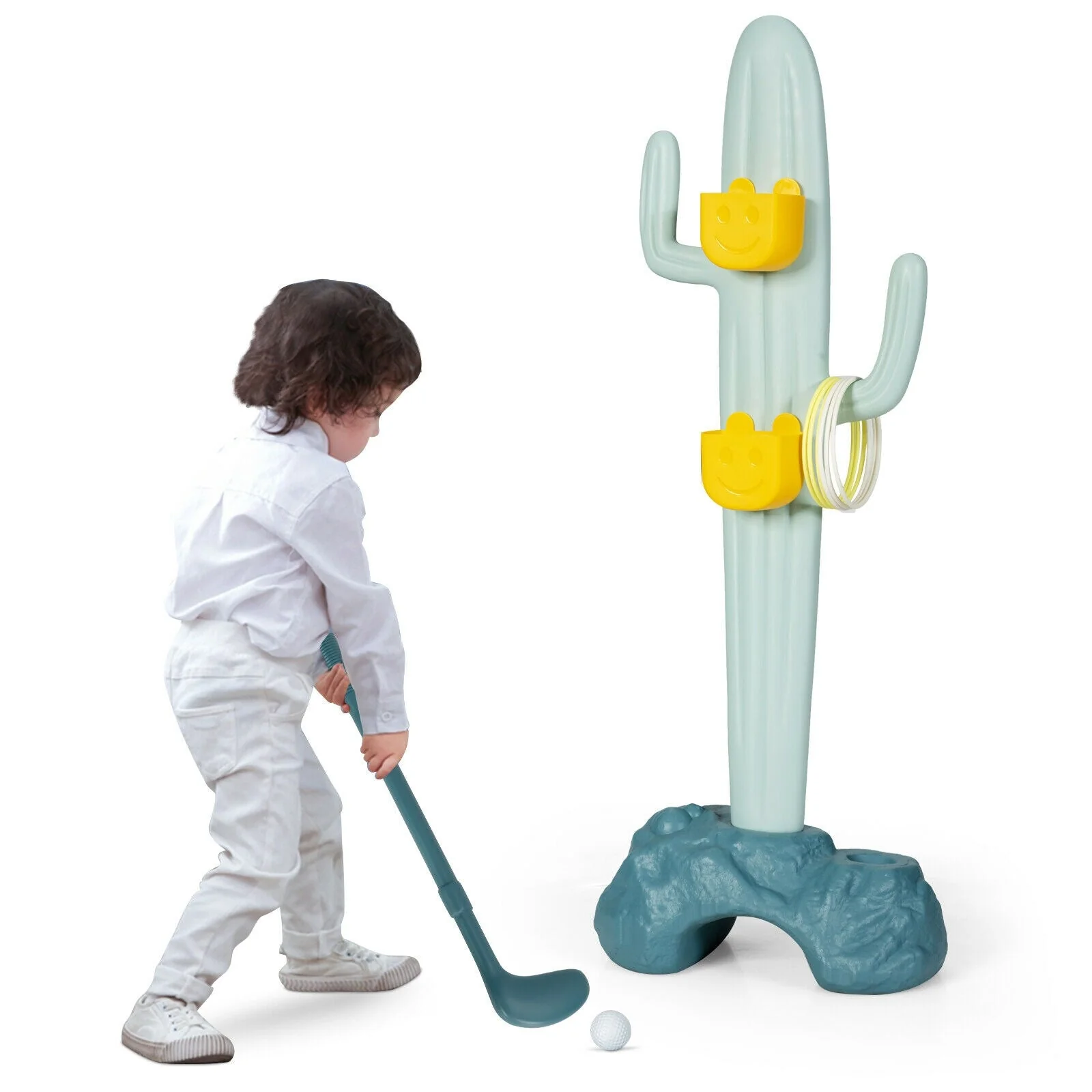 3-in-1 Cactus Toy Stand Sports Activity Center with Golf and Ring-Toss - Image 3