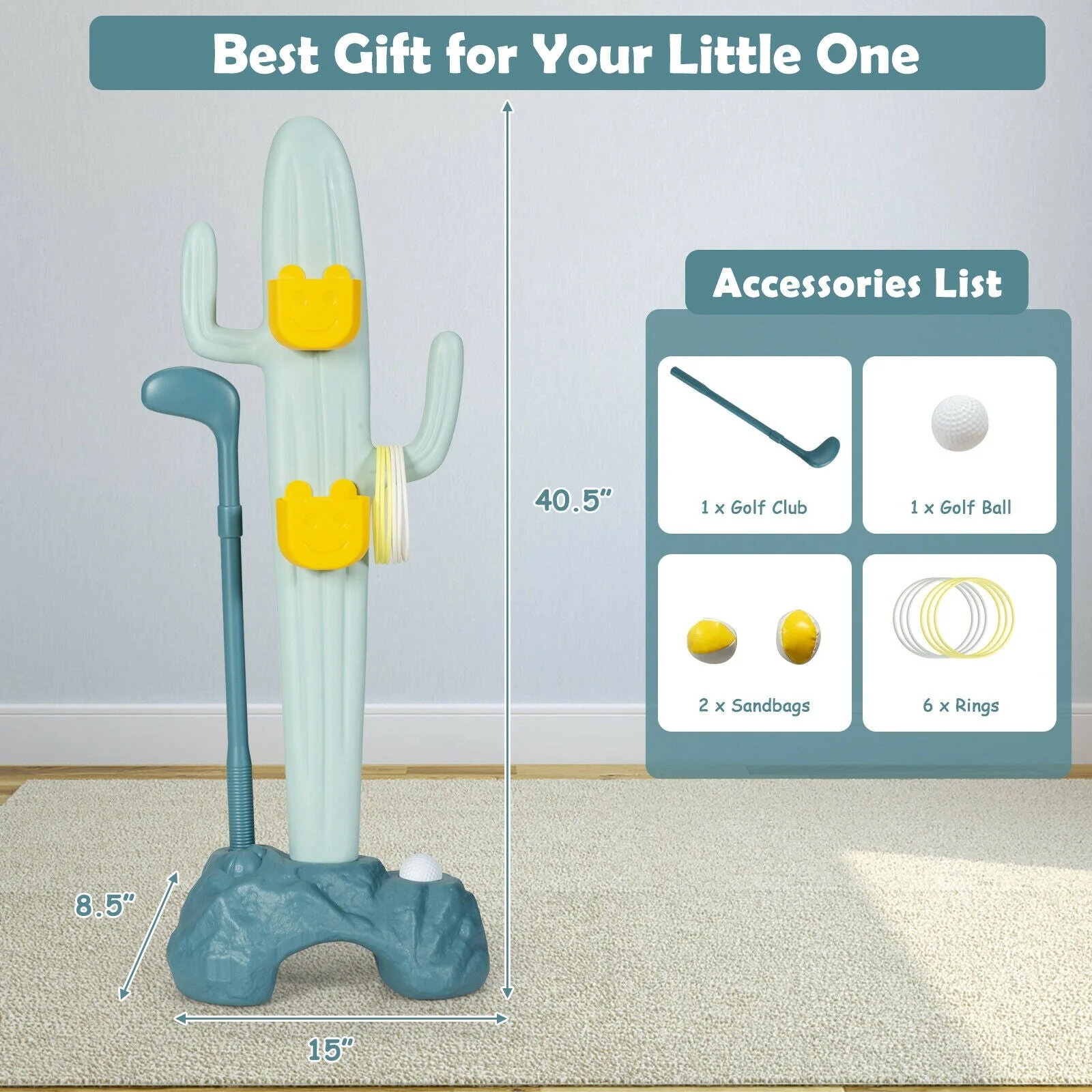 3-in-1 Cactus Toy Stand Sports Activity Center with Golf and Ring-Toss - Image 4
