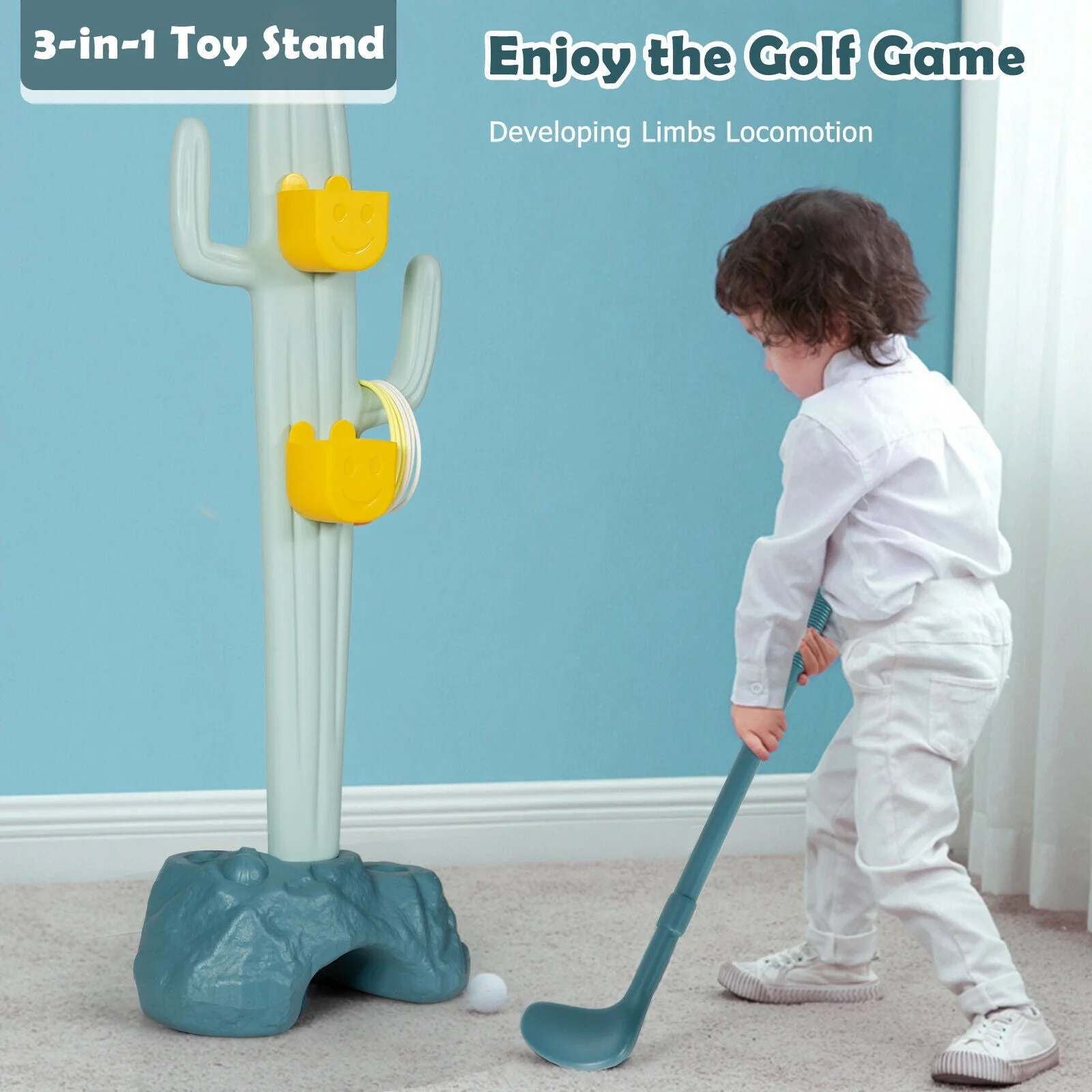 3-in-1 Cactus Toy Stand Sports Activity Center with Golf and Ring-Toss - Image 6