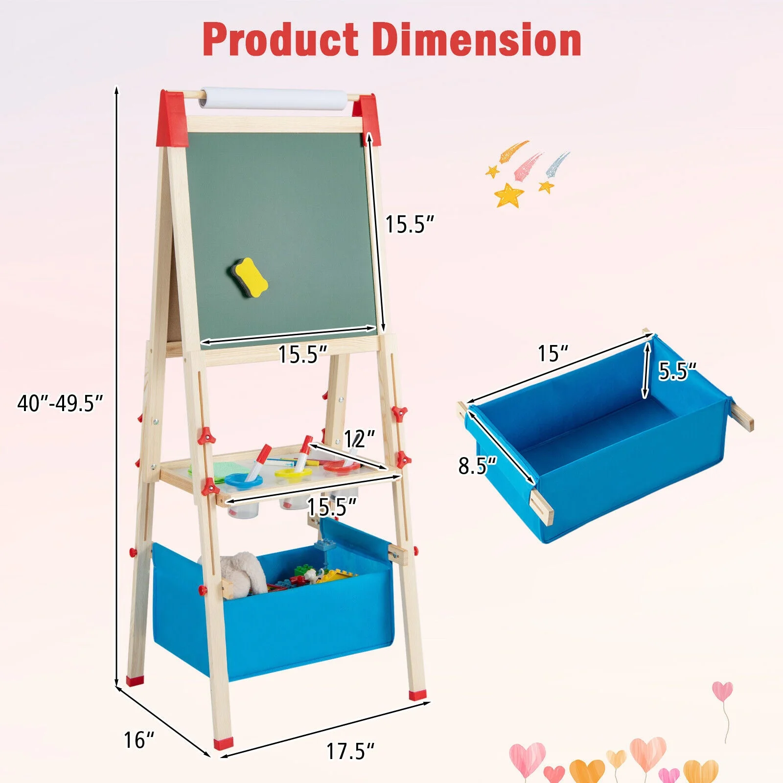 3-in-1 Double-Sided Adjustable Kid Easel for 3-8 Years Old Toddlers - Image 4