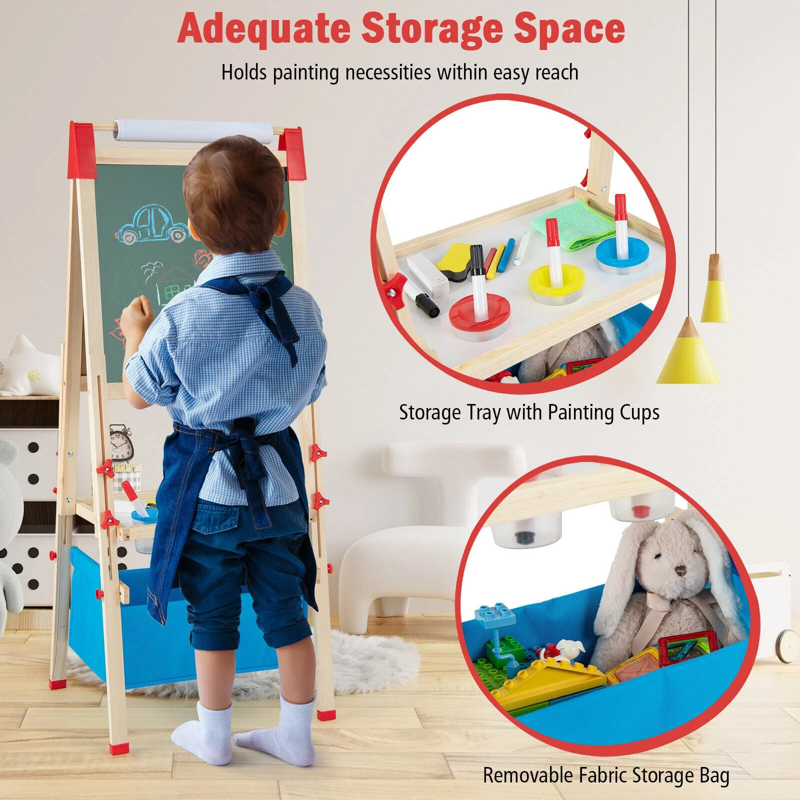 3-in-1 Double-Sided Adjustable Kid Easel for 3-8 Years Old Toddlers - Image 5