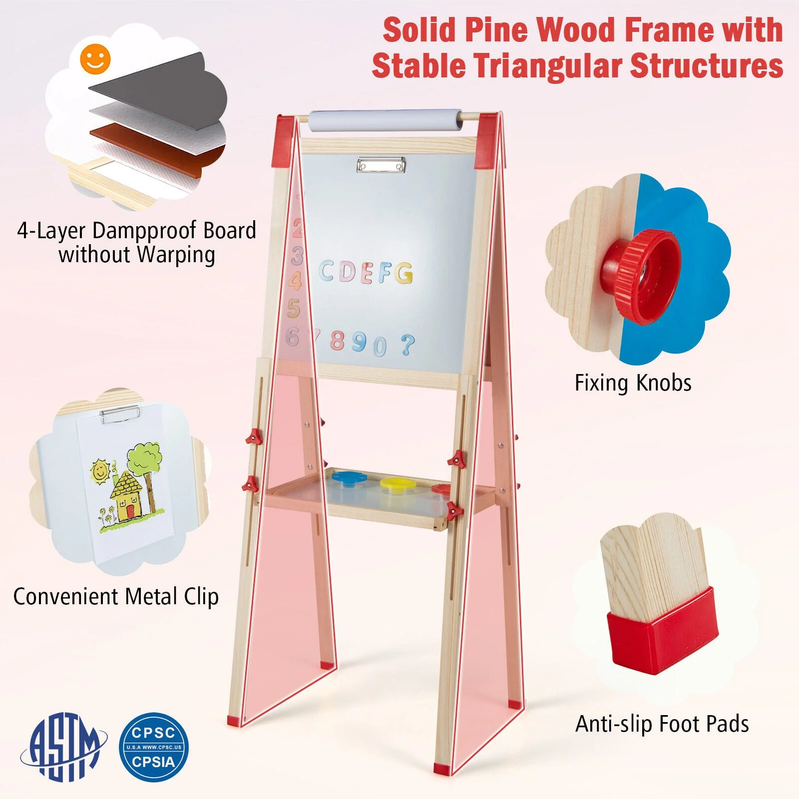 3-in-1 Double-Sided Adjustable Kid Easel for 3-8 Years Old Toddlers - Image 7