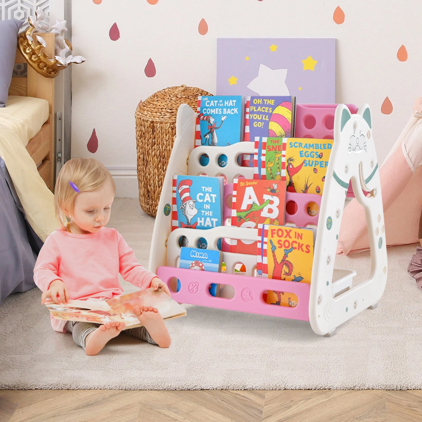 3-In-1 Double Sided Magnetic Dry-Erase Board with Stool and Flipped Writing Desktop-Pink - Image 2