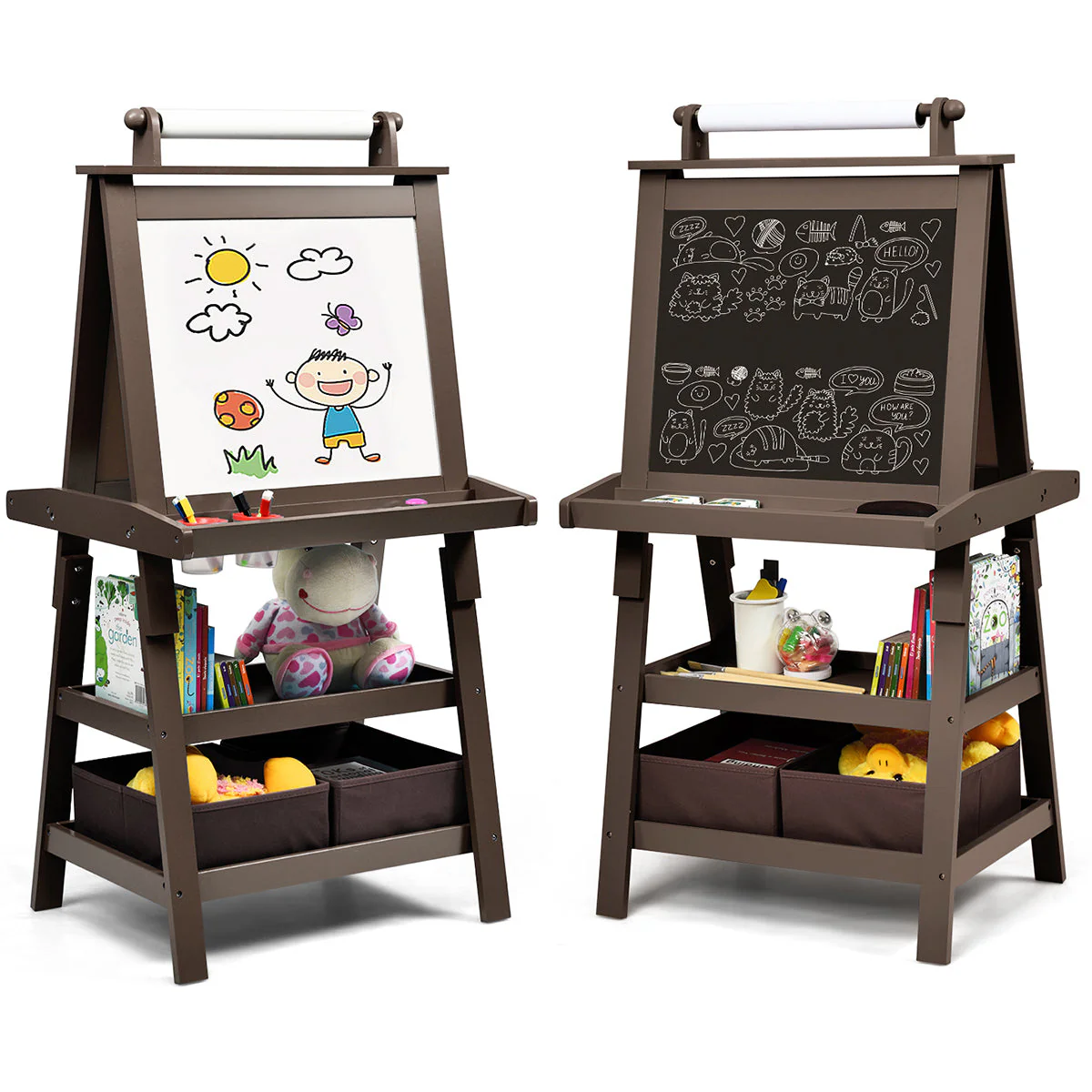 3 in 1 Double-Sided Storage Art Easel-Brown - Image 4