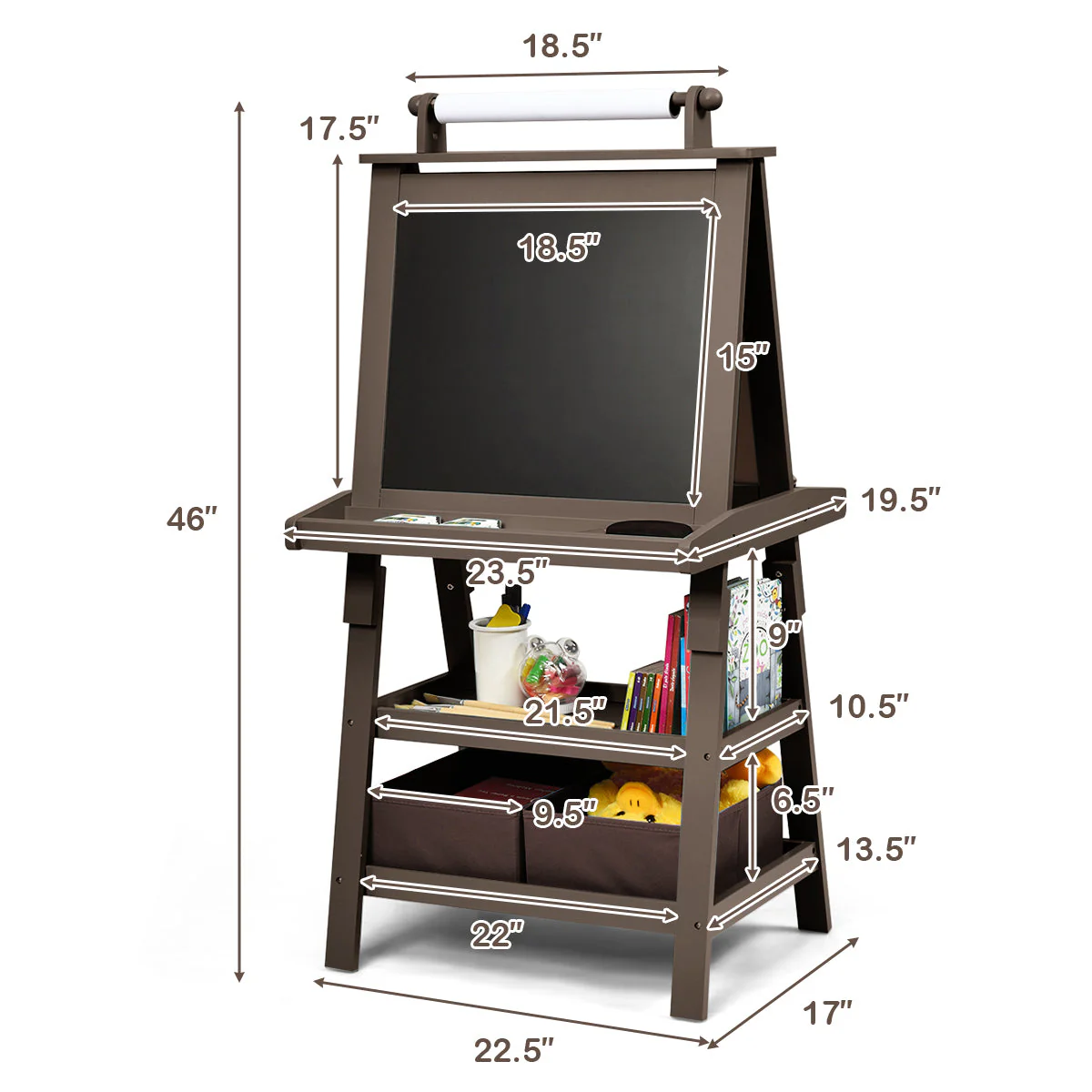 3 in 1 Double-Sided Storage Art Easel-Brown - Image 5