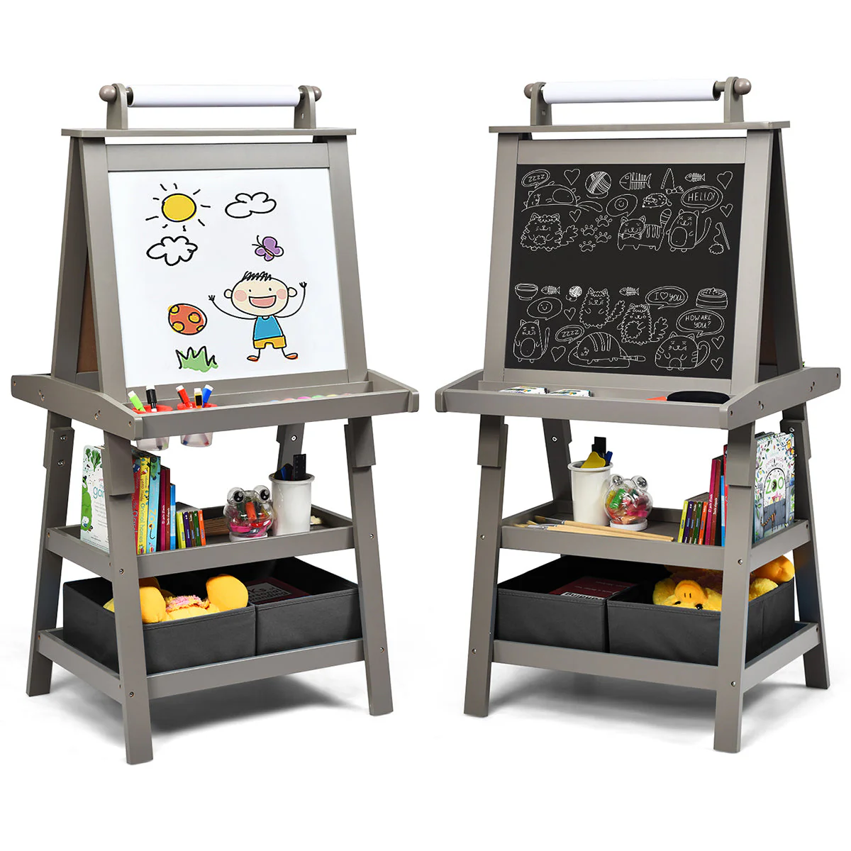 3 in 1 Double-Sided Storage Art Easel-Gray - Image 4