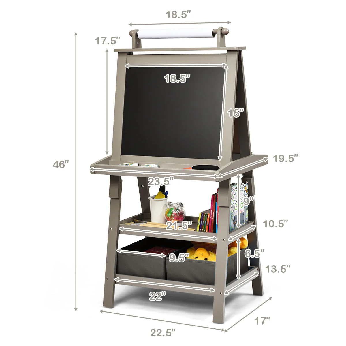 3 in 1 Double-Sided Storage Art Easel-Gray - Image 5