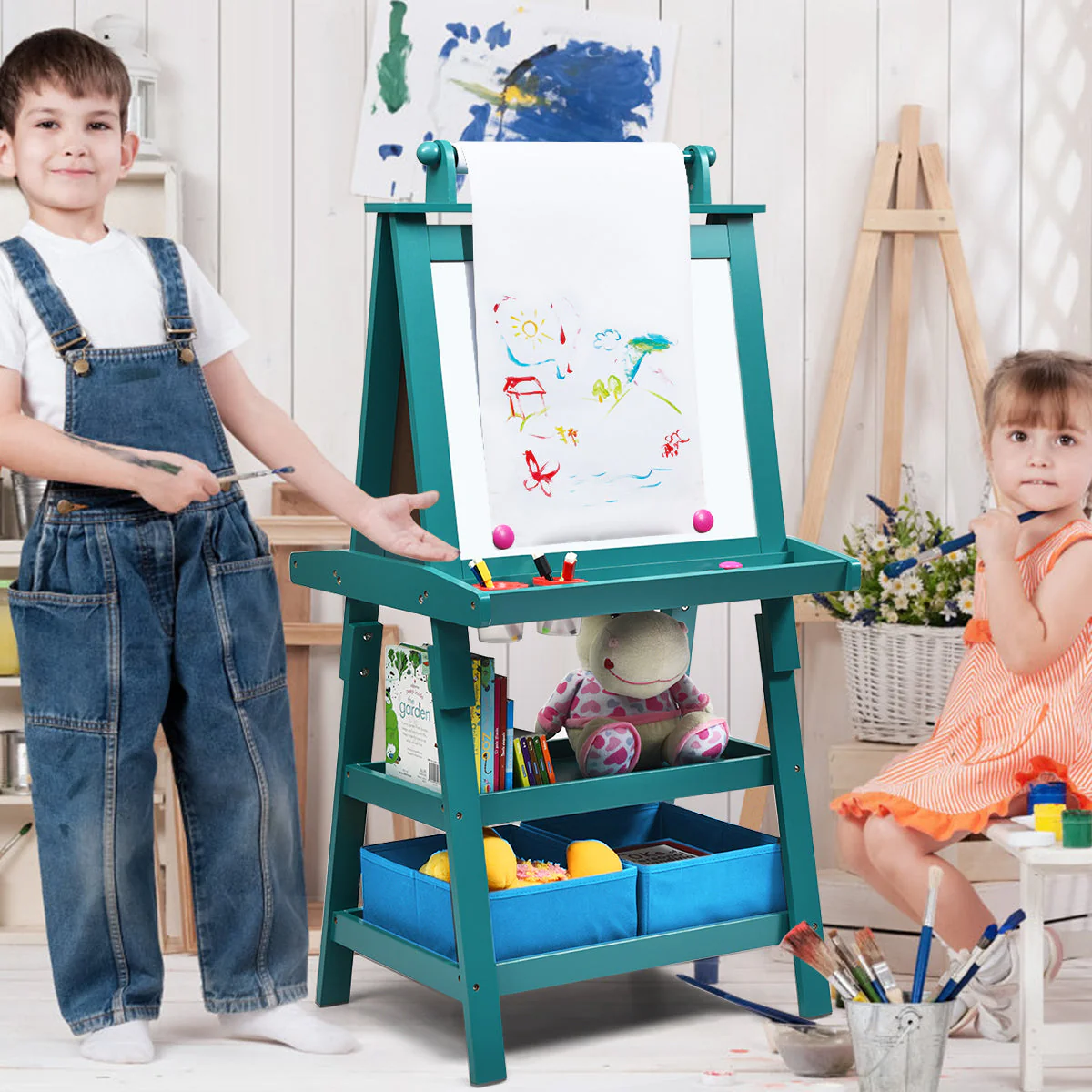 3 in 1 Double-Sided Storage Art Easel-Green - Image 2