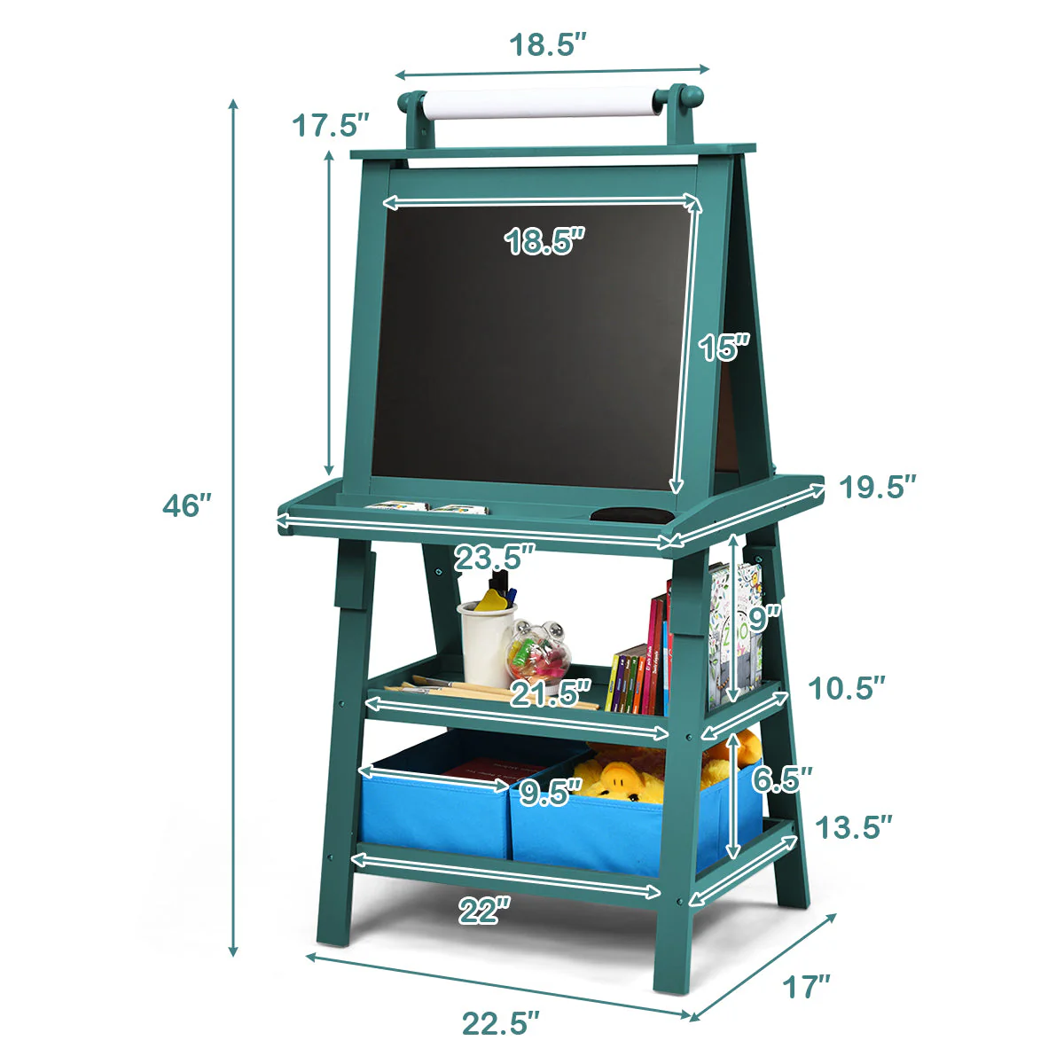3 in 1 Double-Sided Storage Art Easel-Green - Image 6