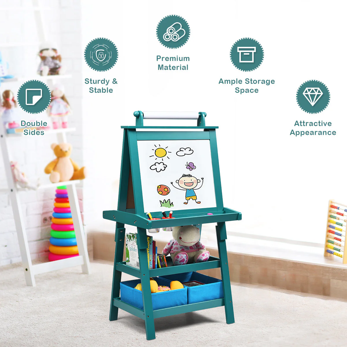 3 in 1 Double-Sided Storage Art Easel-Green - Image 7
