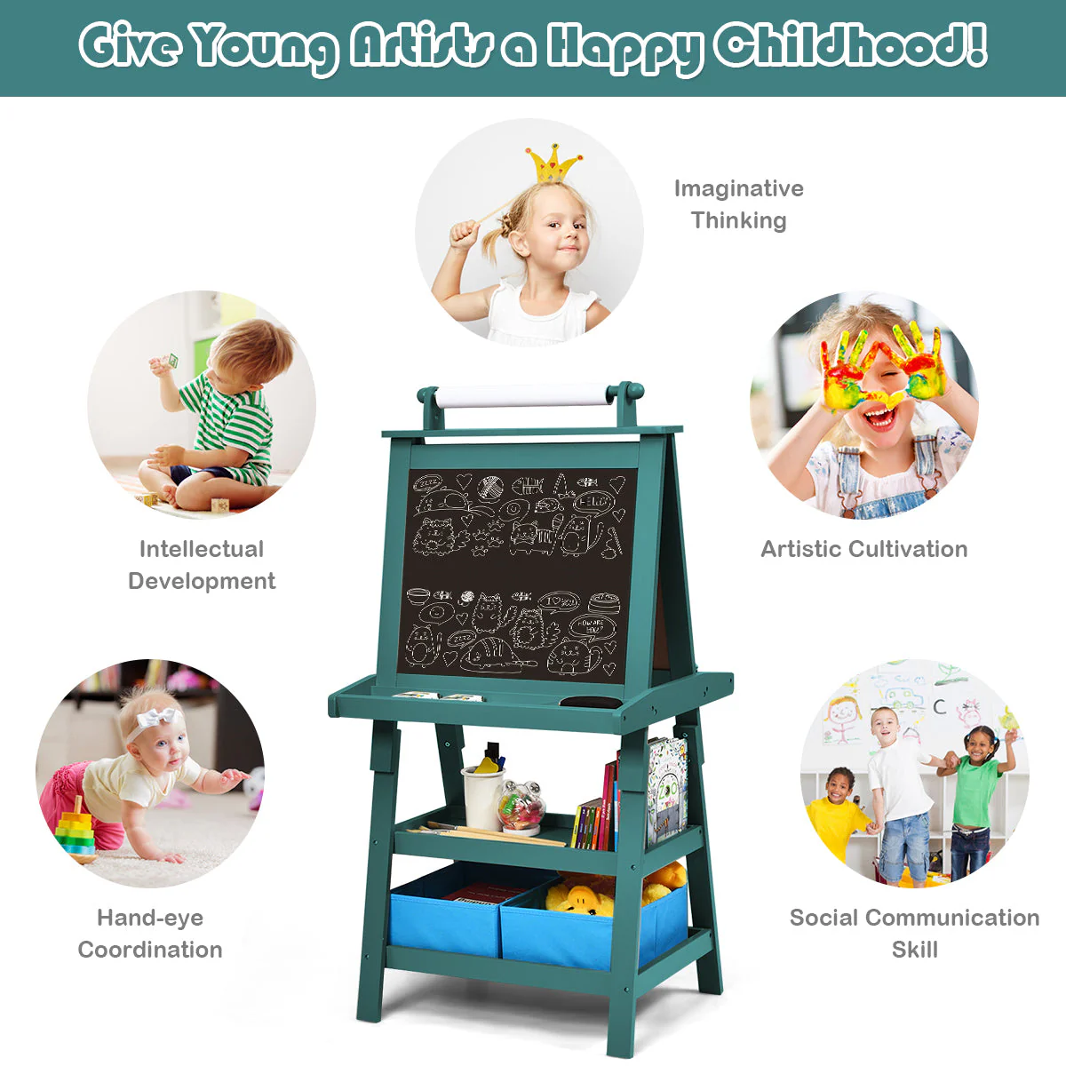 3 in 1 Double-Sided Storage Art Easel-Green - Image 8