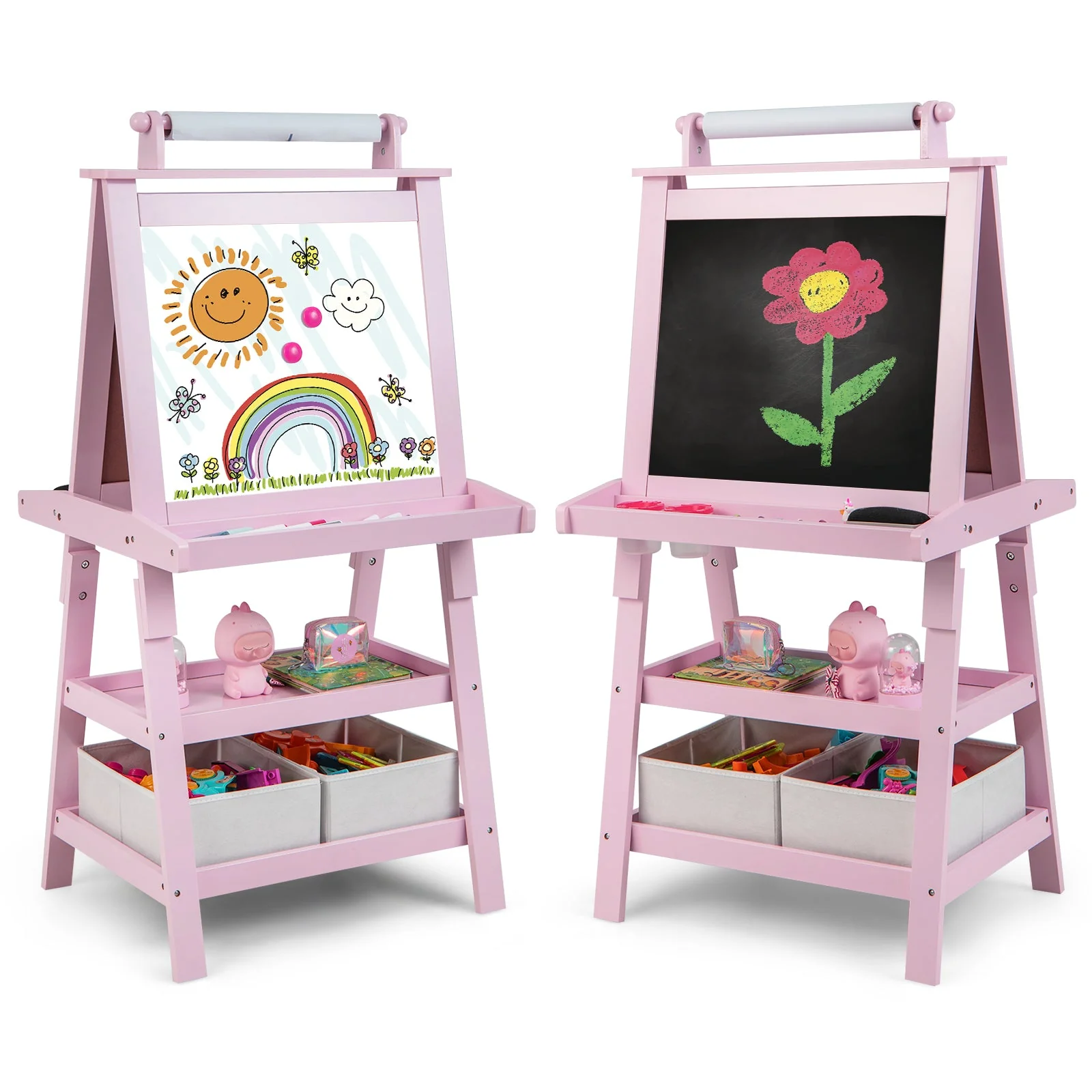3-in-1 Double-Sided Storage Art Easel-Pink - Image 4