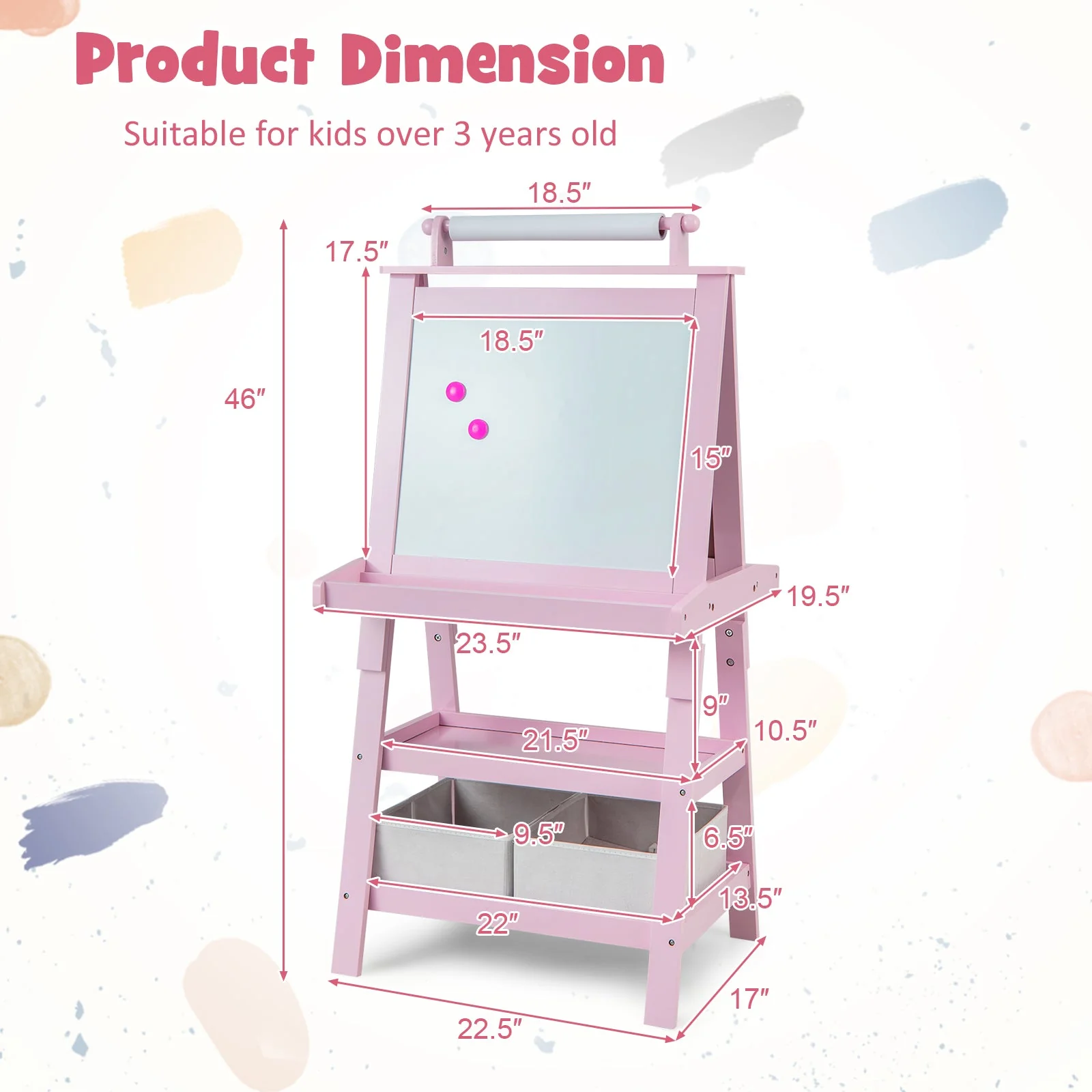 3-in-1 Double-Sided Storage Art Easel-Pink - Image 5