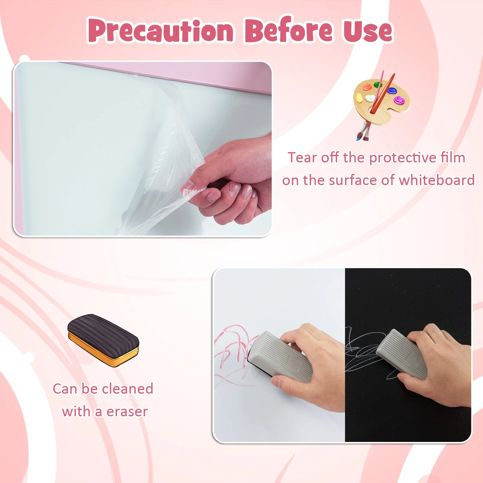3-in-1 Double-Sided Storage Art Easel-Pink - Image 8
