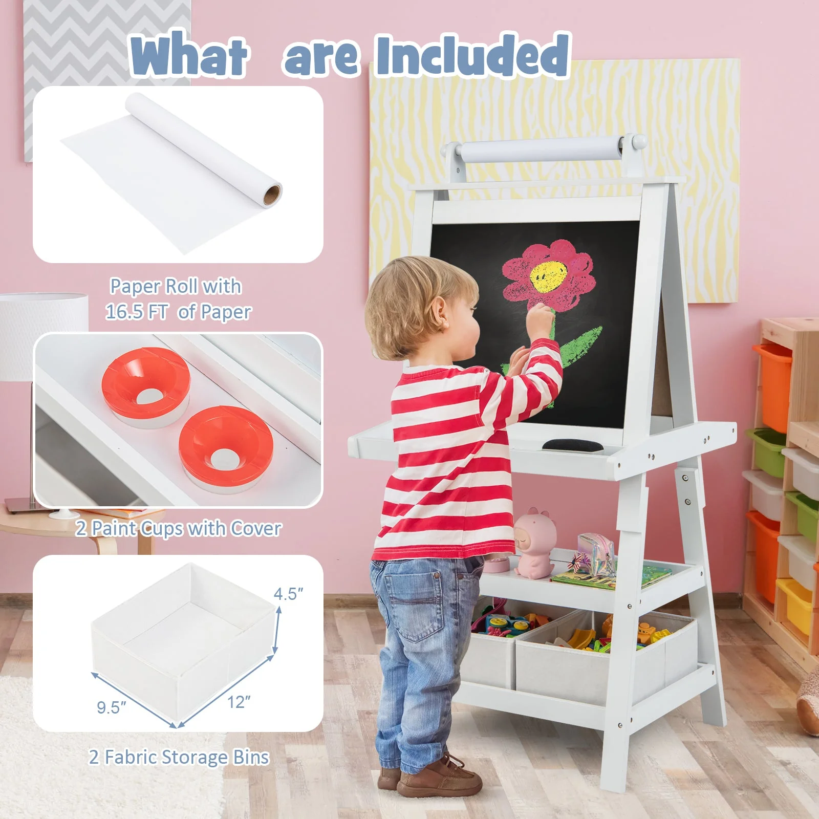 3-in-1 Double-Sided Storage Art Easel-White - Image 2