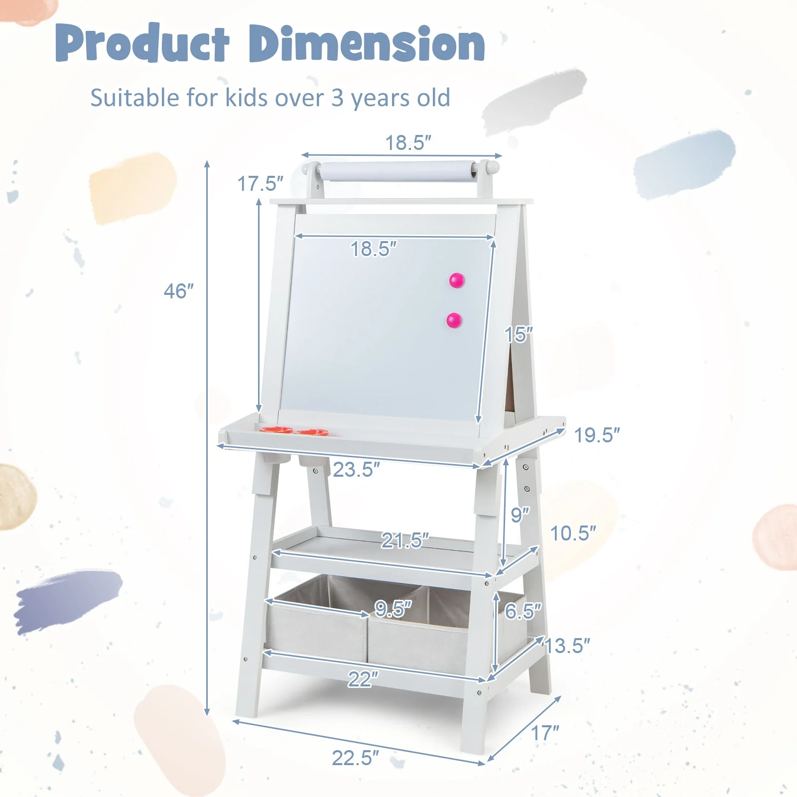 3-in-1 Double-Sided Storage Art Easel-White - Image 5