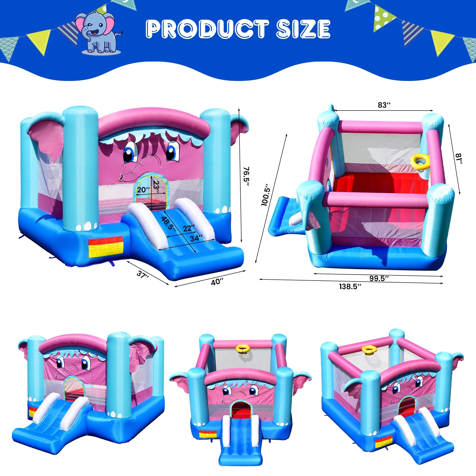 3-in-1 Elephant Theme Inflatable Castle without Blower - Image 5
