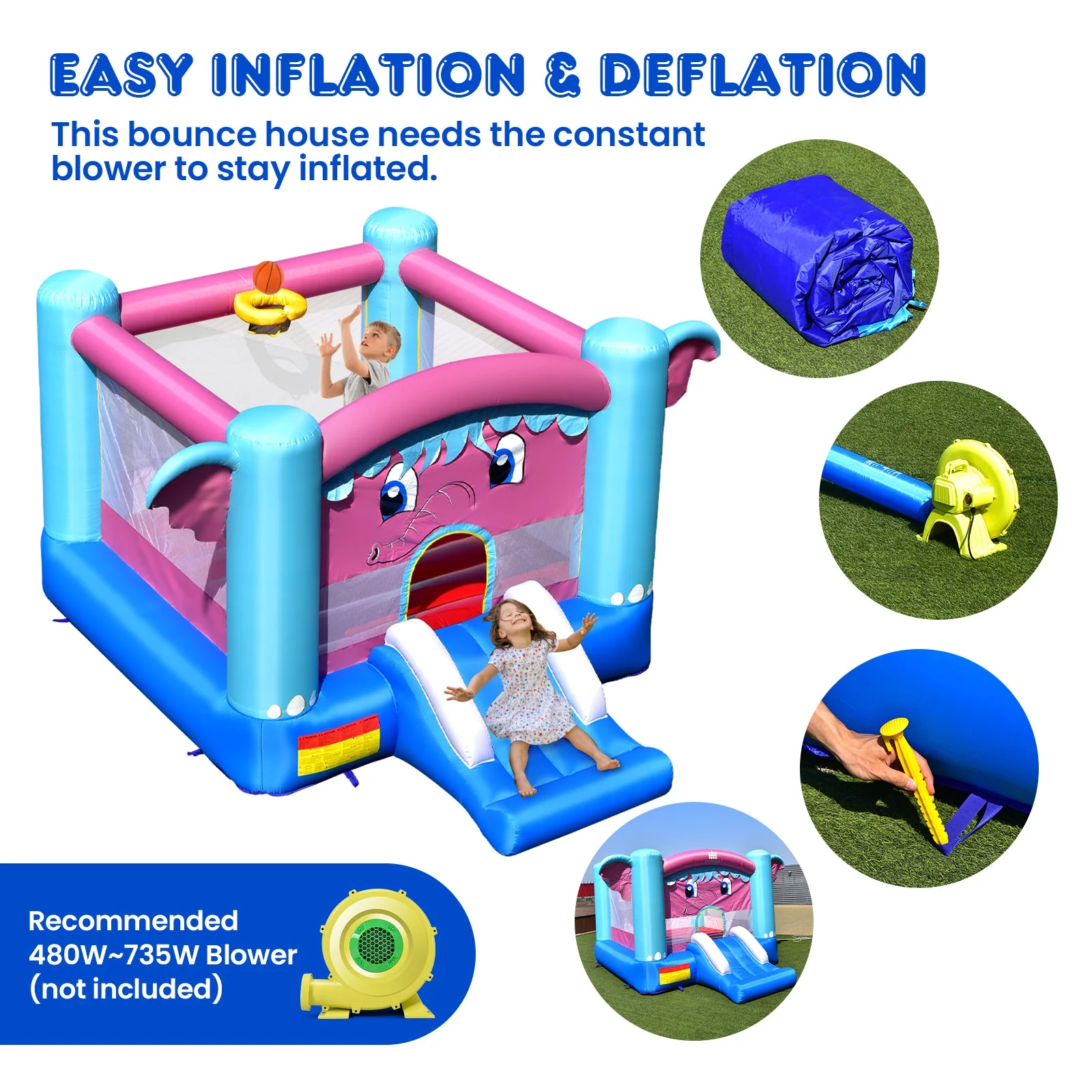 3-in-1 Elephant Theme Inflatable Castle without Blower - Image 7