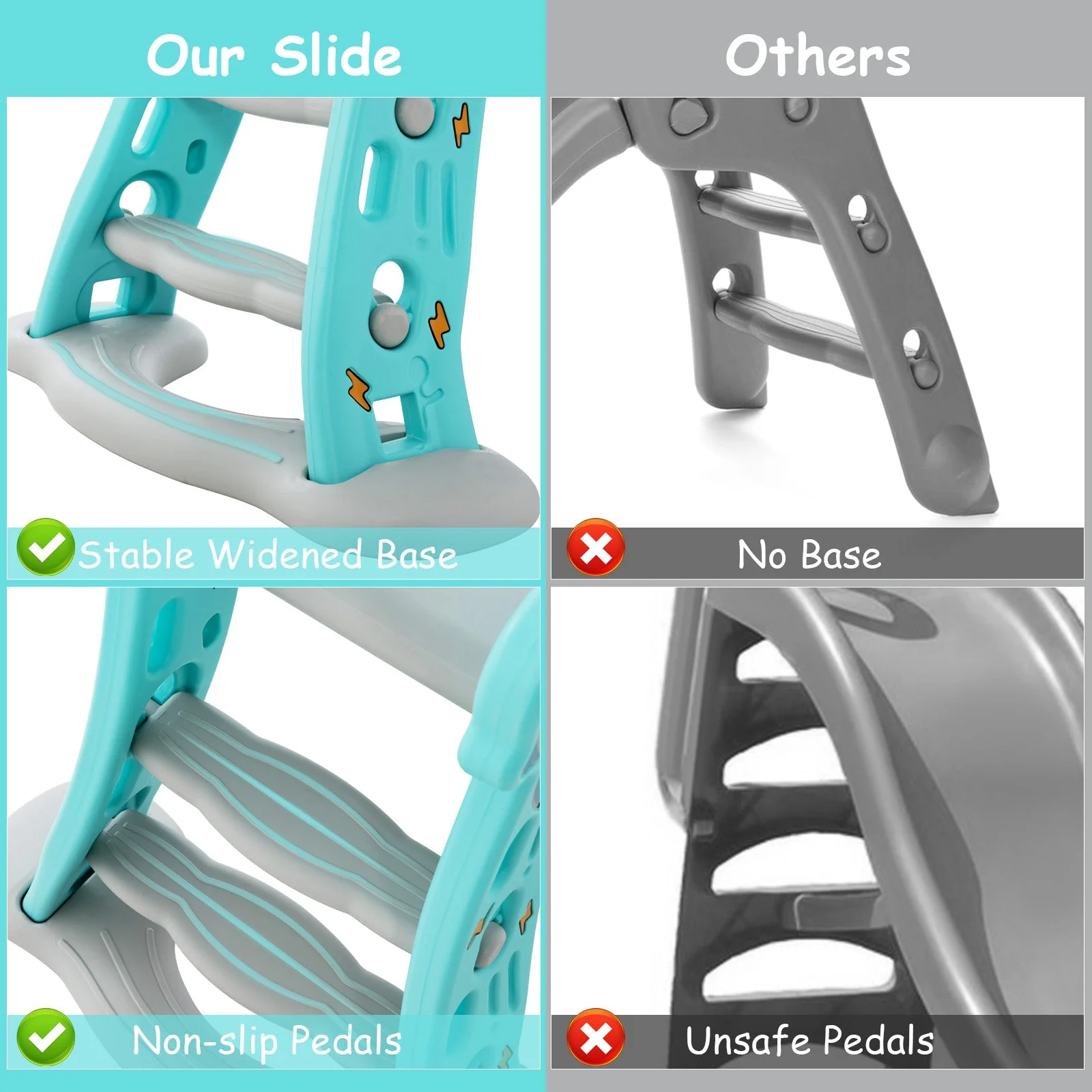 3-in-1 Folding Slide Playset with Basketball Hoop and Small Basketball-Blue - Image 7