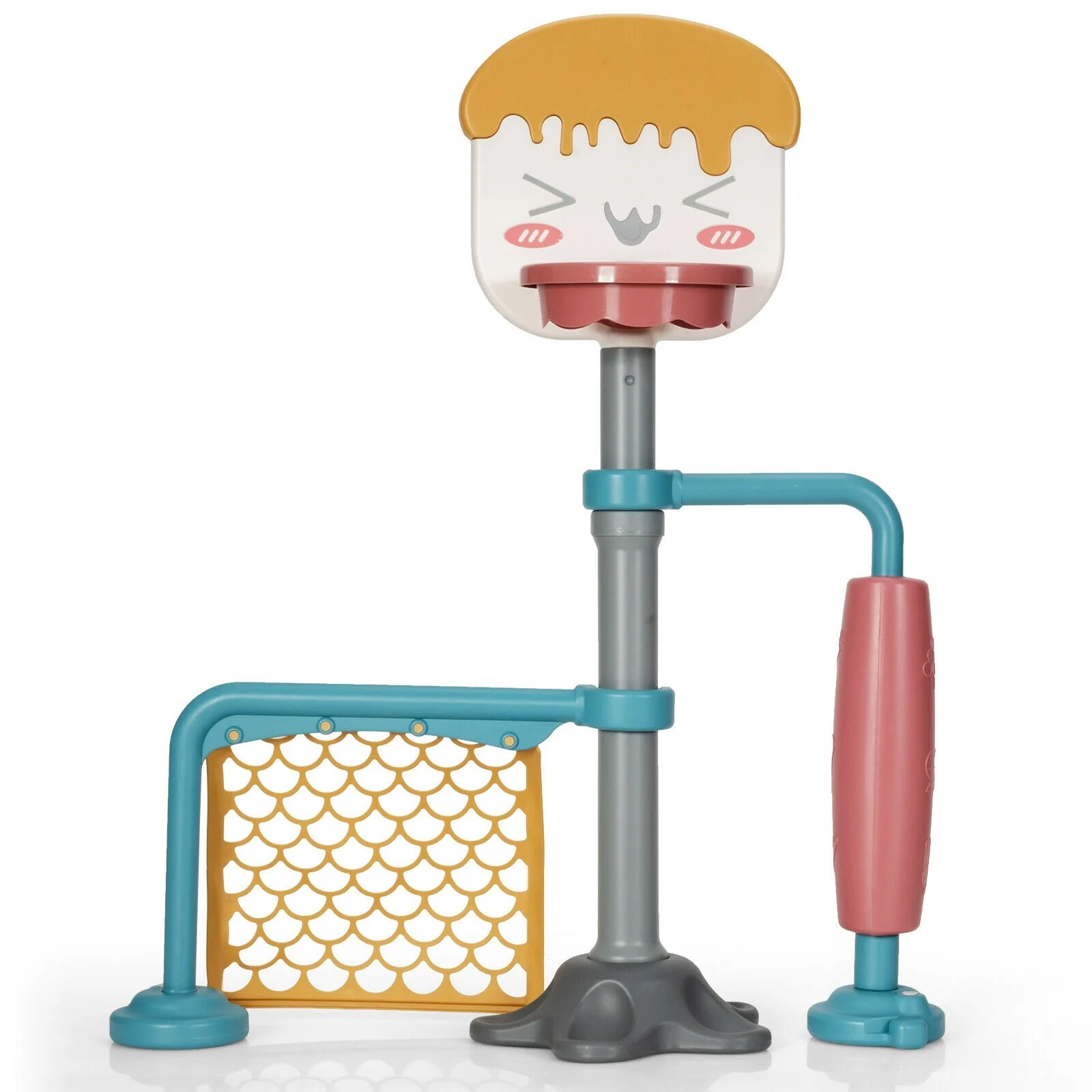 3-in-1 Height Adjustable Basketball Stand Set with Soccer and Roller - Image 4