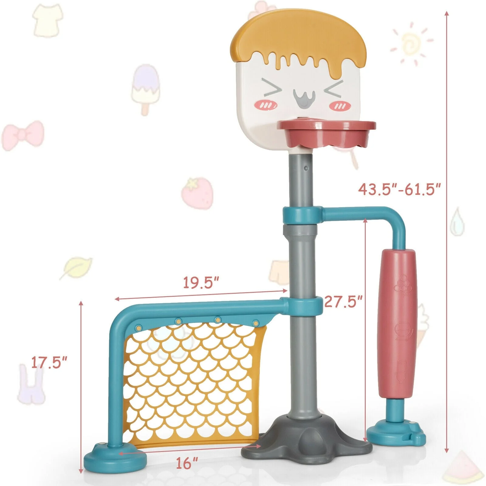 3-in-1 Height Adjustable Basketball Stand Set with Soccer and Roller - Image 6