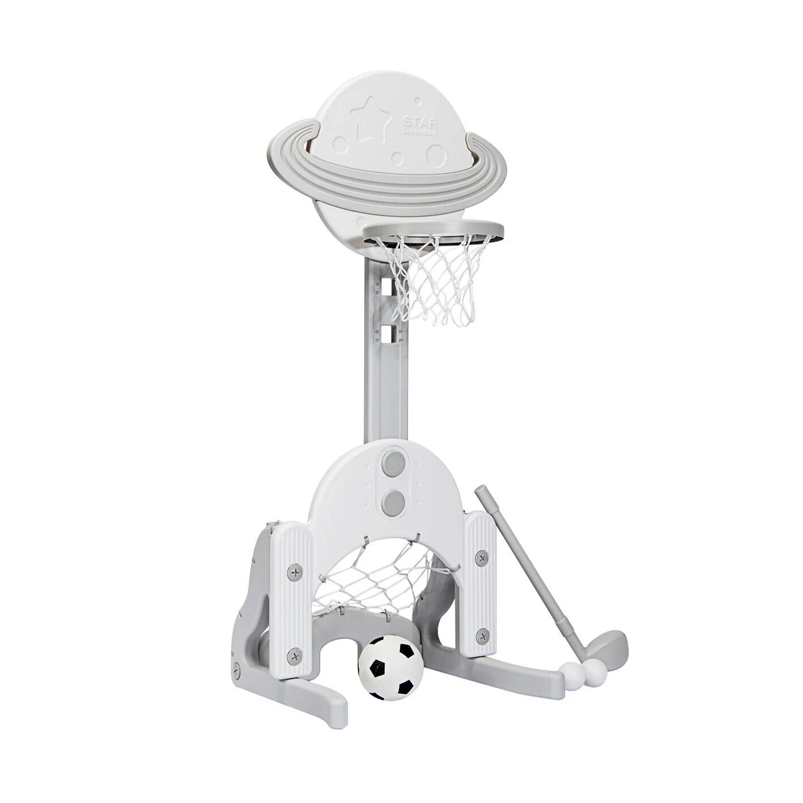3 in 1 Height Adjustable Kids Basketball Hoop Set with Balls-White - Image 3