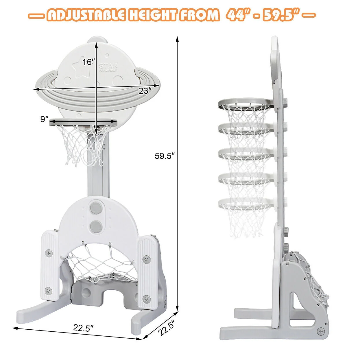 3 in 1 Height Adjustable Kids Basketball Hoop Set with Balls-White - Image 4