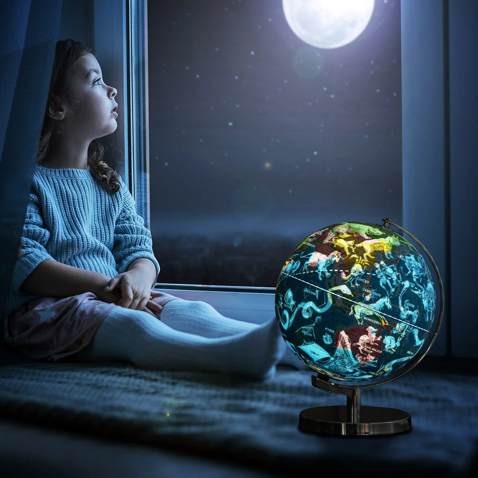 3-in-1 Illuminated World Globe with Stand and  88 Constellations - Image 2