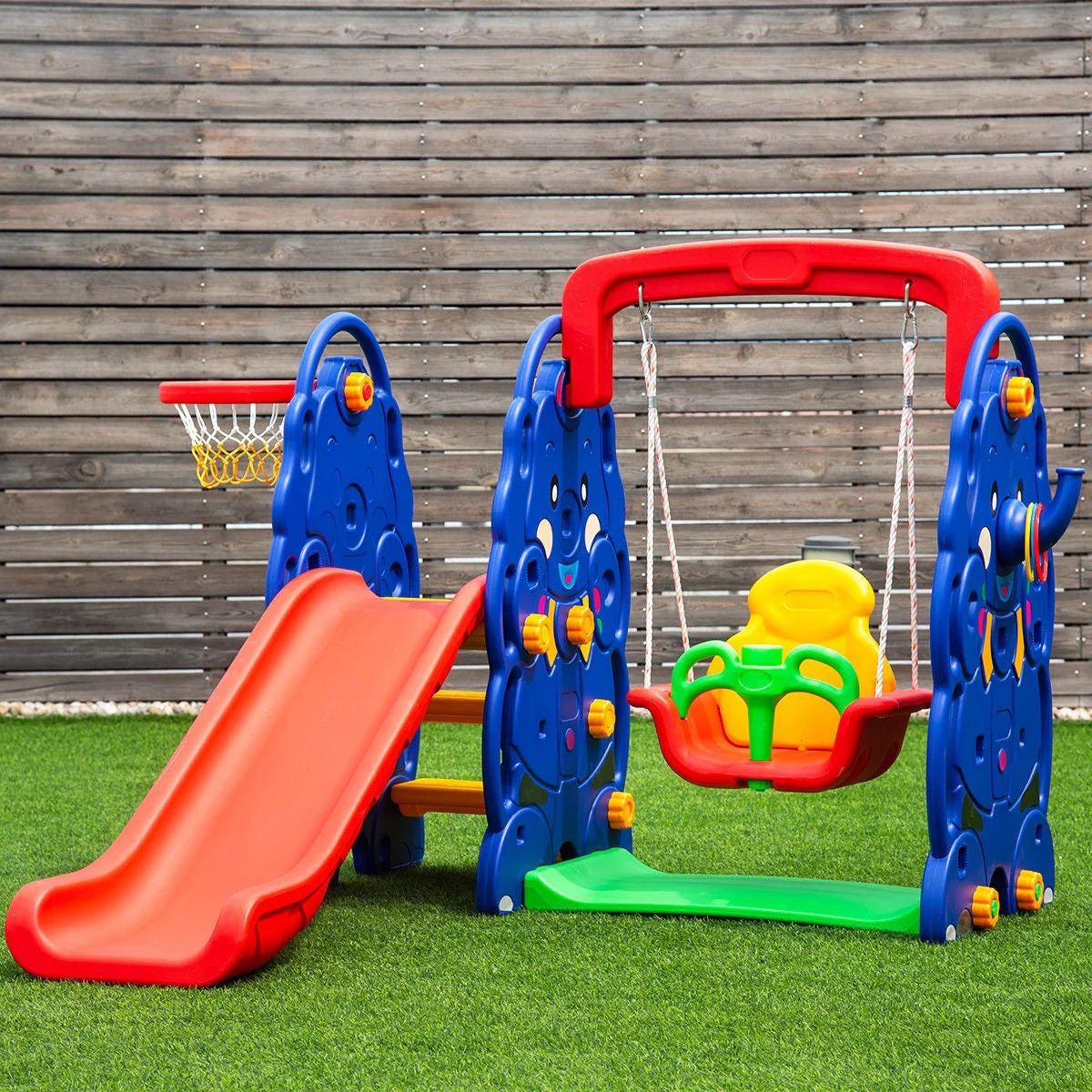 3-in-1 Junior Children Freestanding Design Climber Slide Swing Seat Basketball Hoop - Image 2