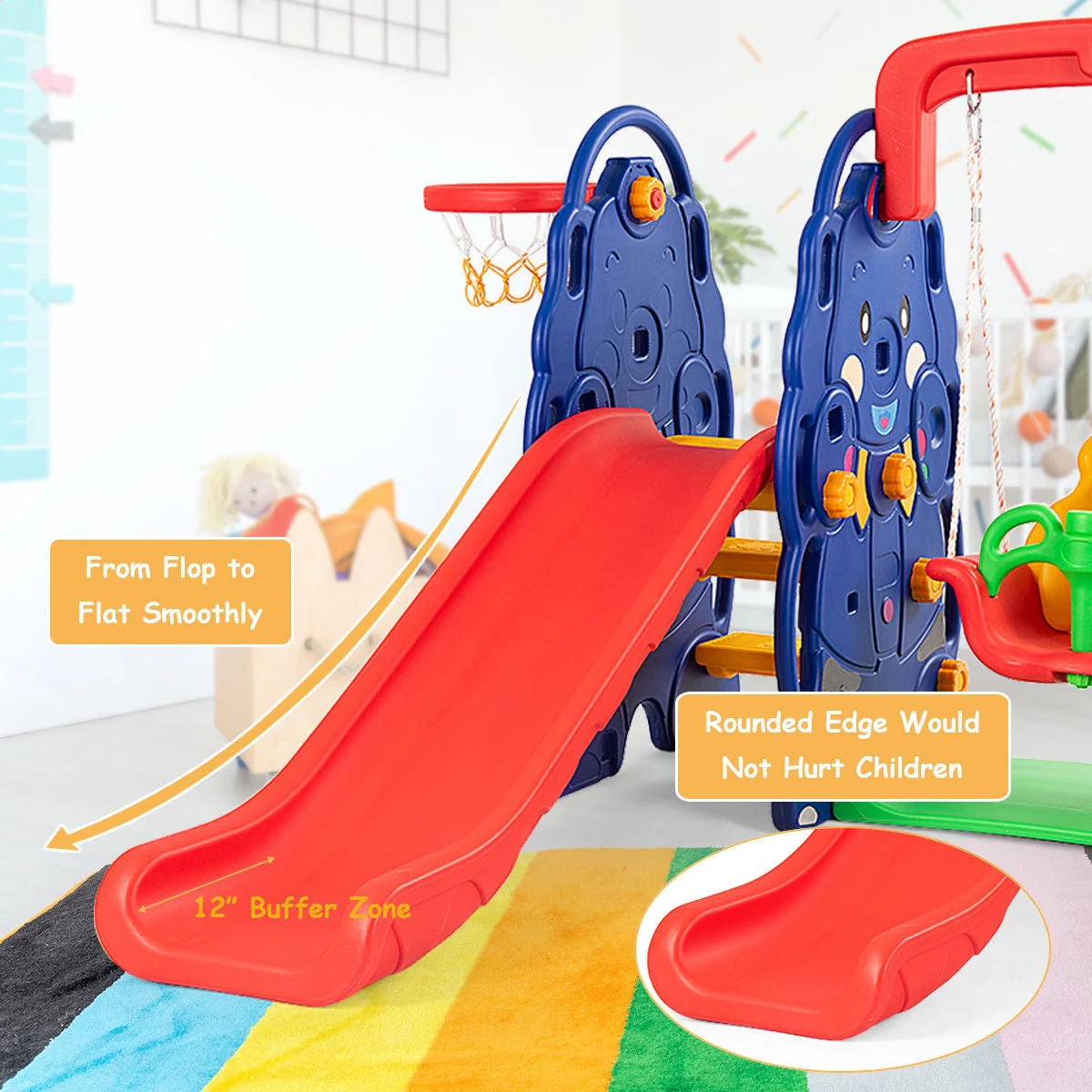 3-in-1 Junior Children Freestanding Design Climber Slide Swing Seat Basketball Hoop - Image 7