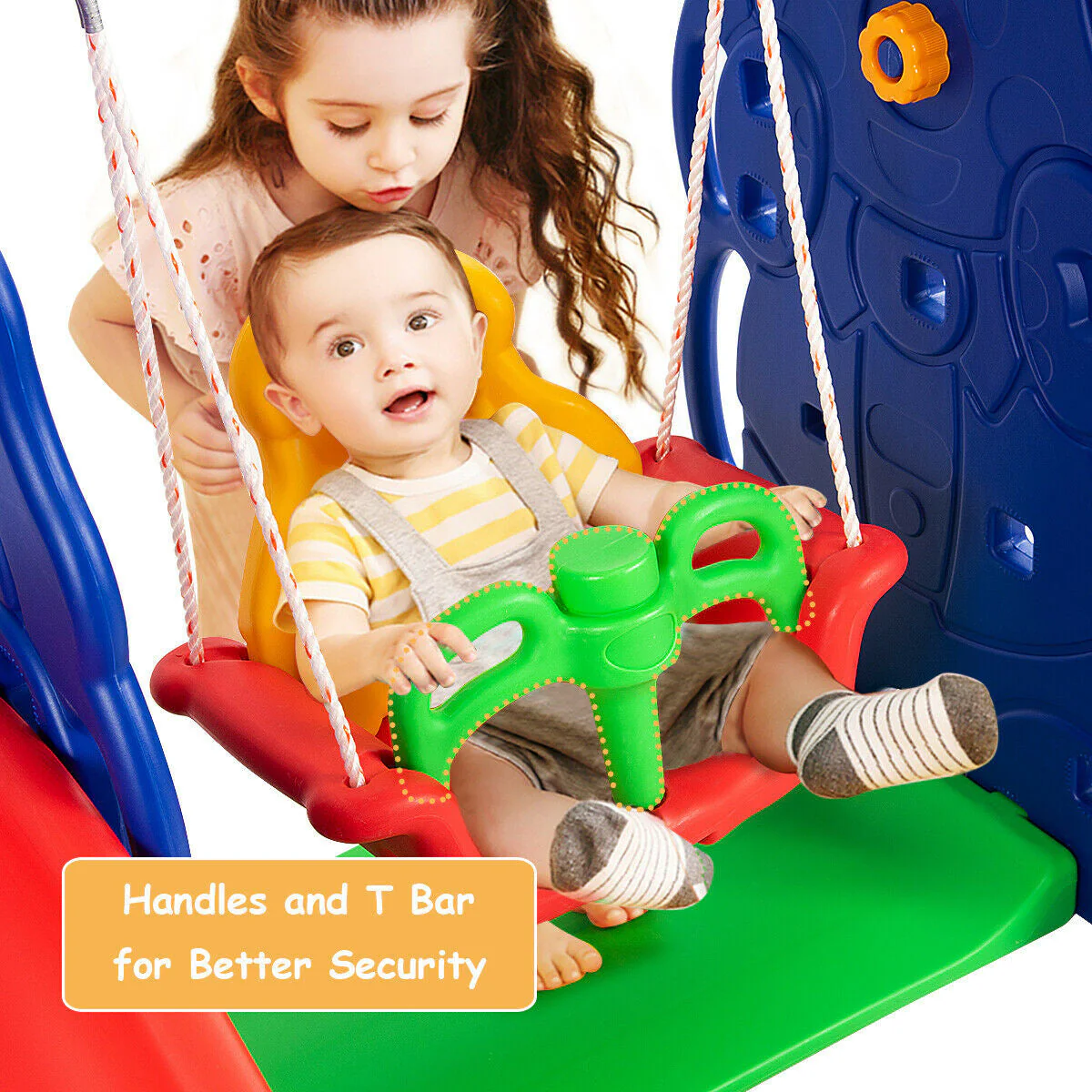 3-in-1 Junior Children Freestanding Design Climber Slide Swing Seat Basketball Hoop - Image 8
