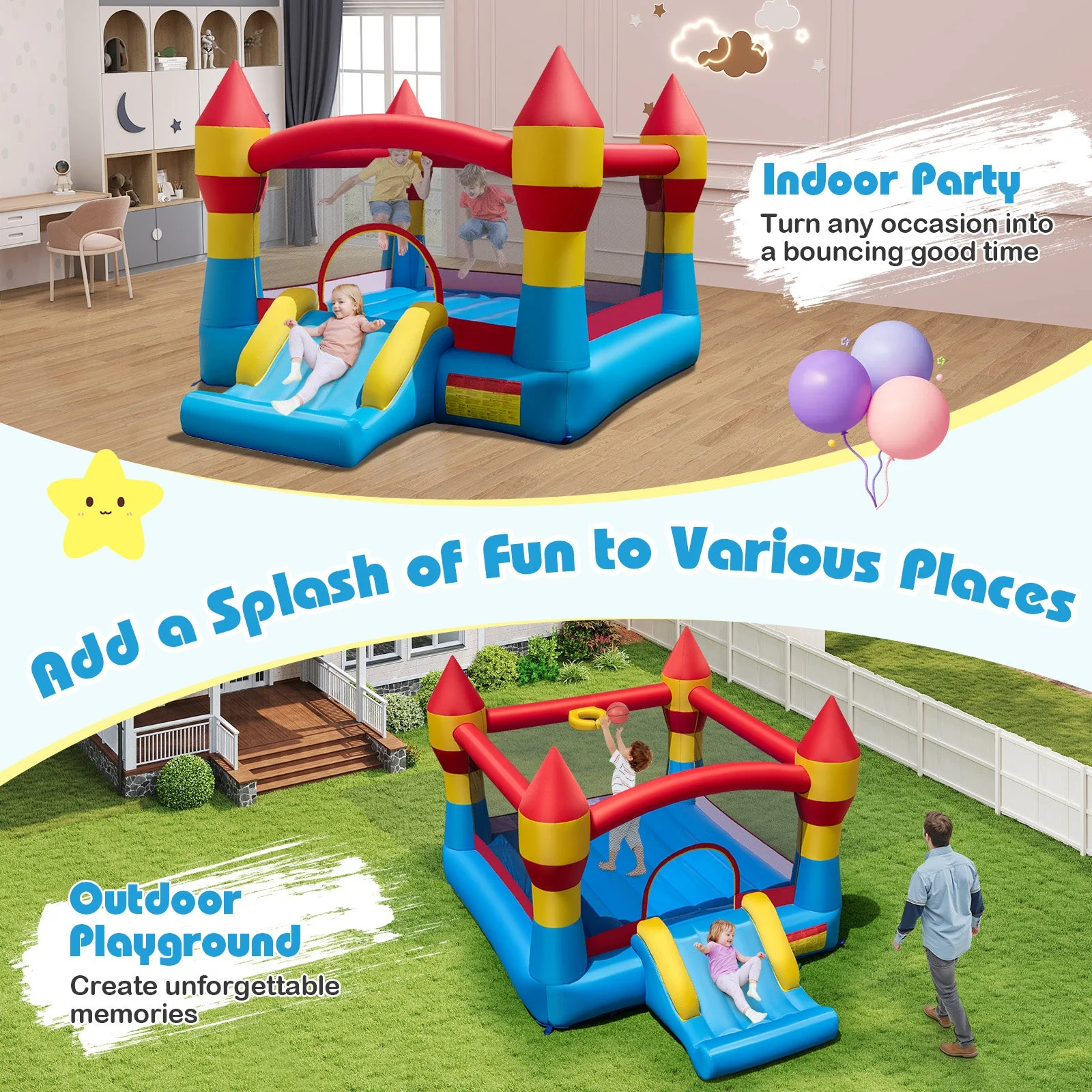 3-in-1 Kids Bouncer with Slide with 520W Blower for Yard - Image 2