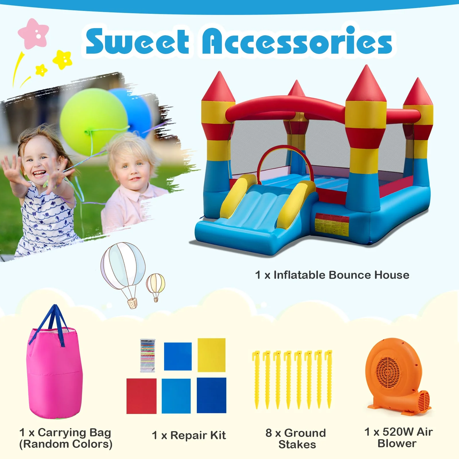 3-in-1 Kids Bouncer with Slide with 520W Blower for Yard - Image 4