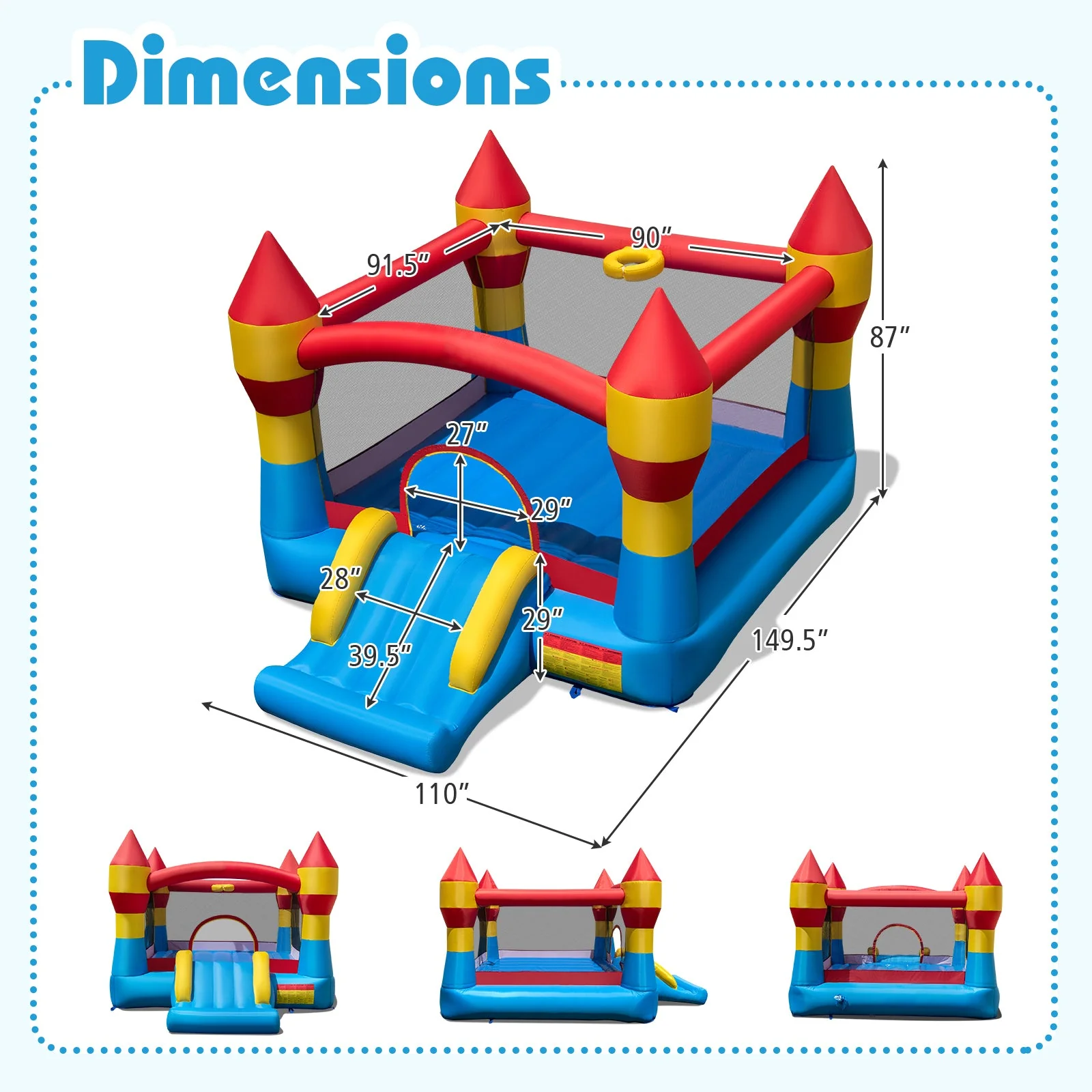 3-in-1 Kids Bouncer with Slide with 520W Blower for Yard - Image 5