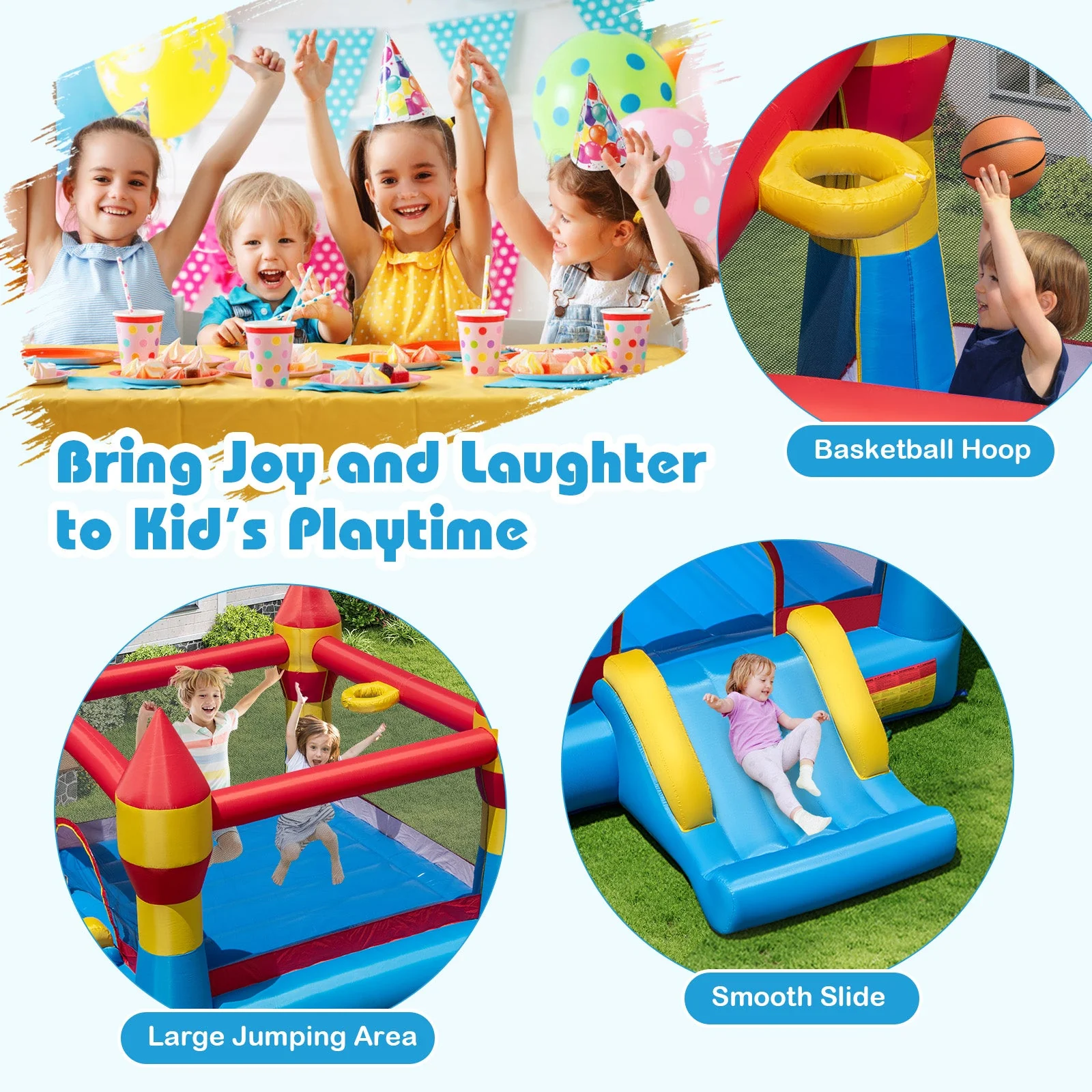 3-in-1 Kids Bouncer with Slide with 520W Blower for Yard - Image 7